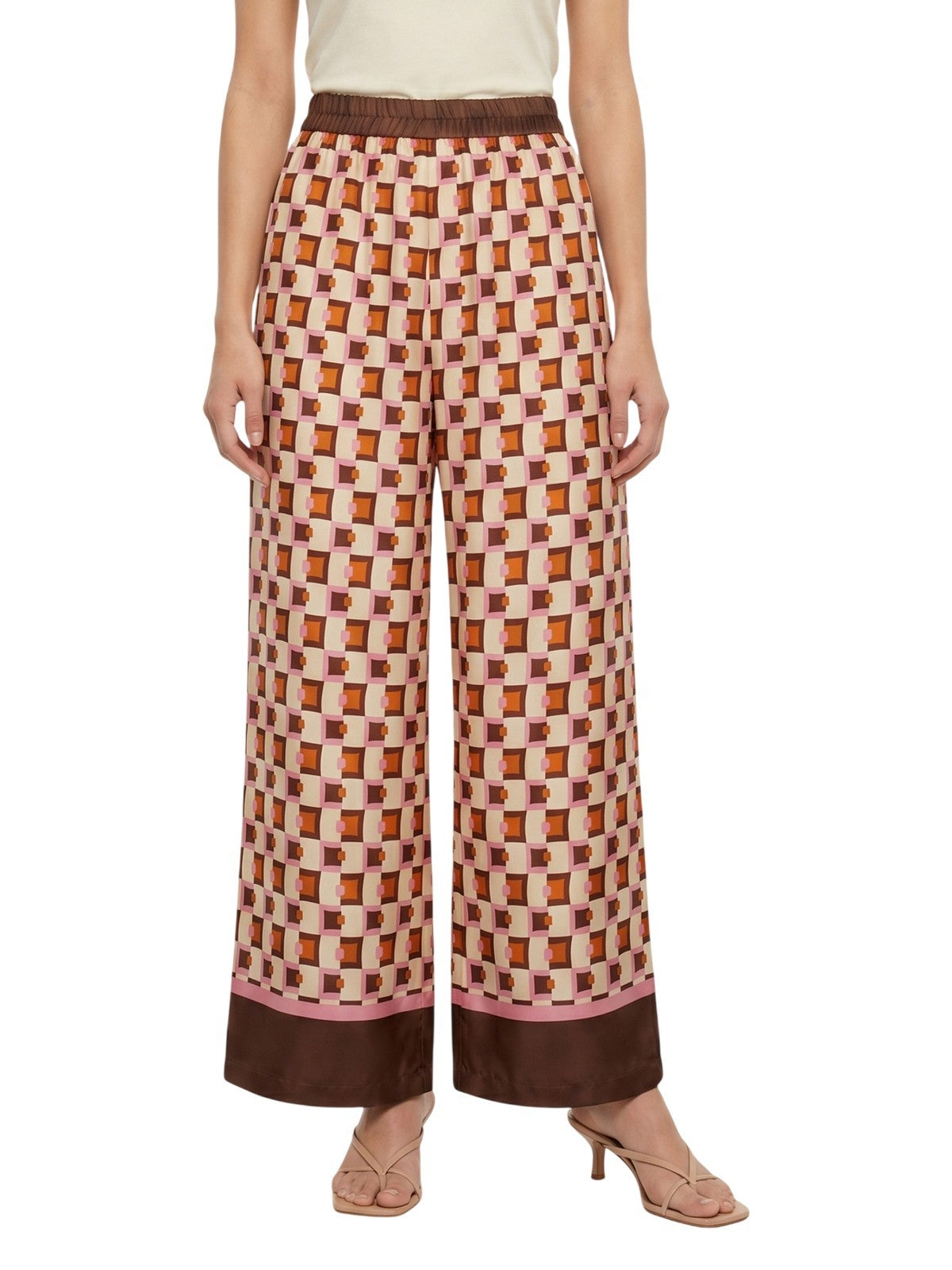 pantaloni donna kartika - pantalone in raso st.quadretto - marrone