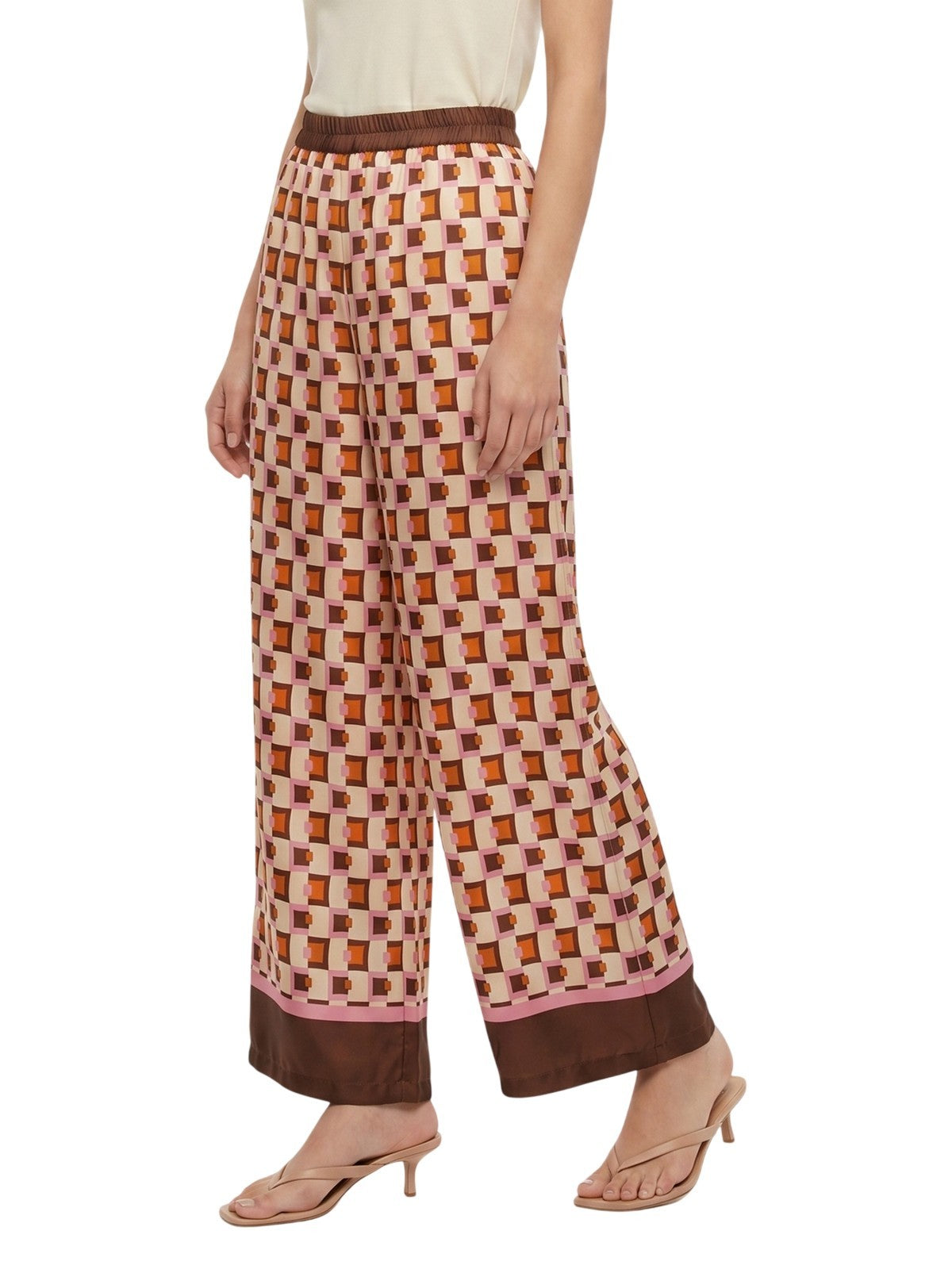 pantaloni donna kartika - pantalone in raso st.quadretto - marrone