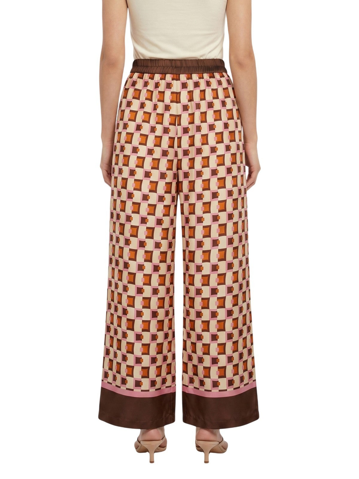 pantaloni donna kartika - pantalone in raso st.quadretto - marrone
