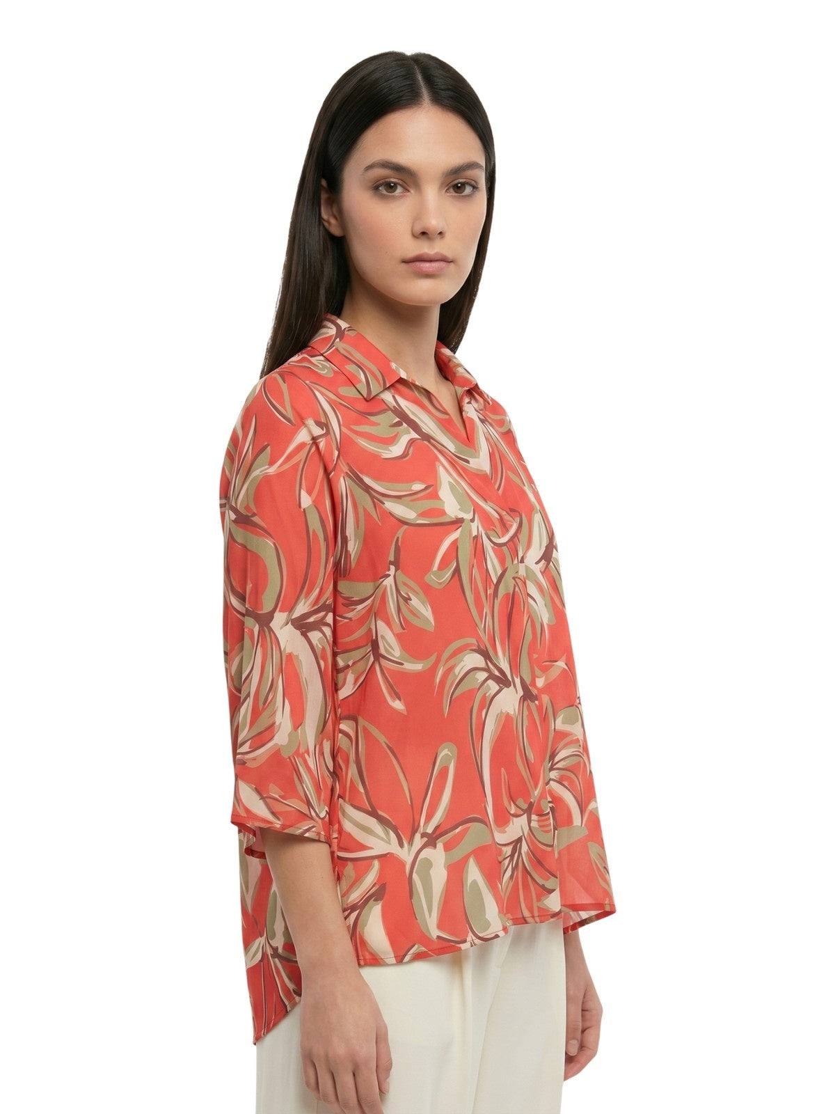 bluse donna maria bellentani - blusa m 3/4 con scollo a polo - corallo