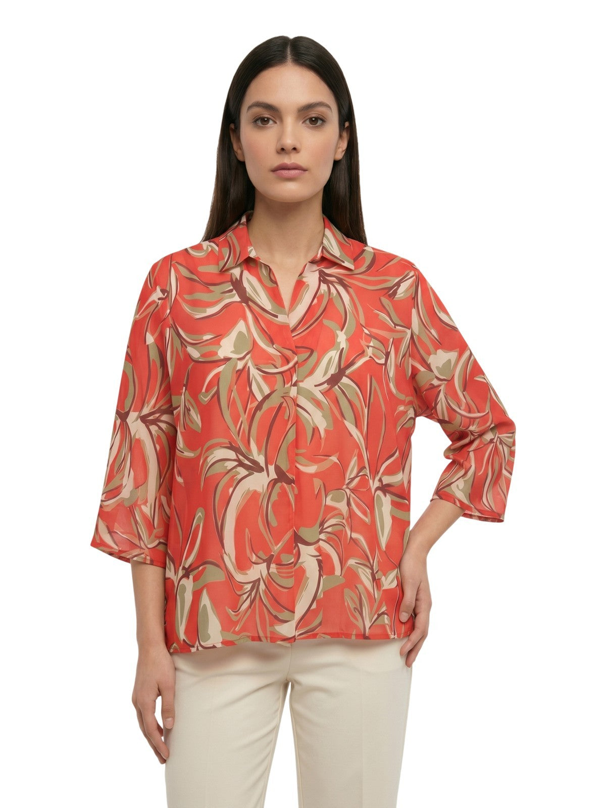 bluse donna maria bellentani - blusa m 3/4 con scollo a polo - corallo
