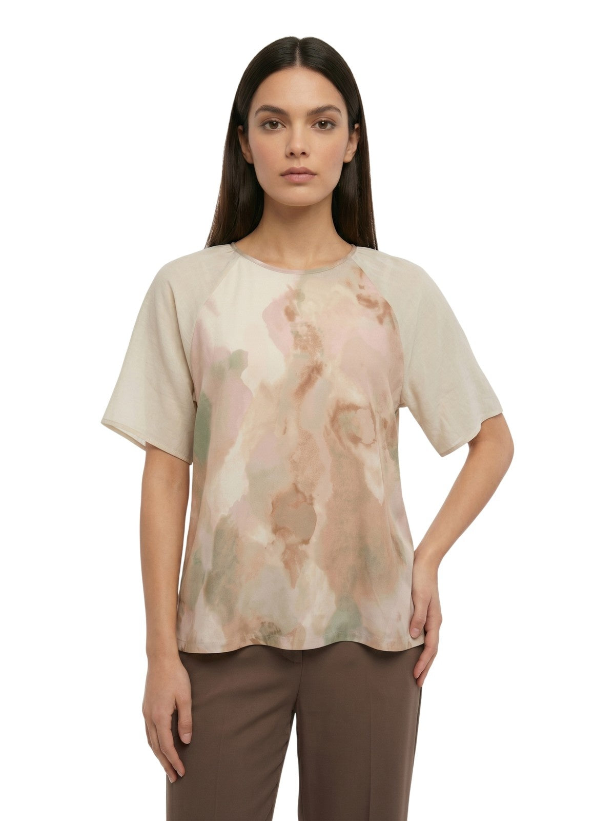 kano's en top vrouw Maria Bellentani - bovenste m/c met contrasterende mouwen - beige