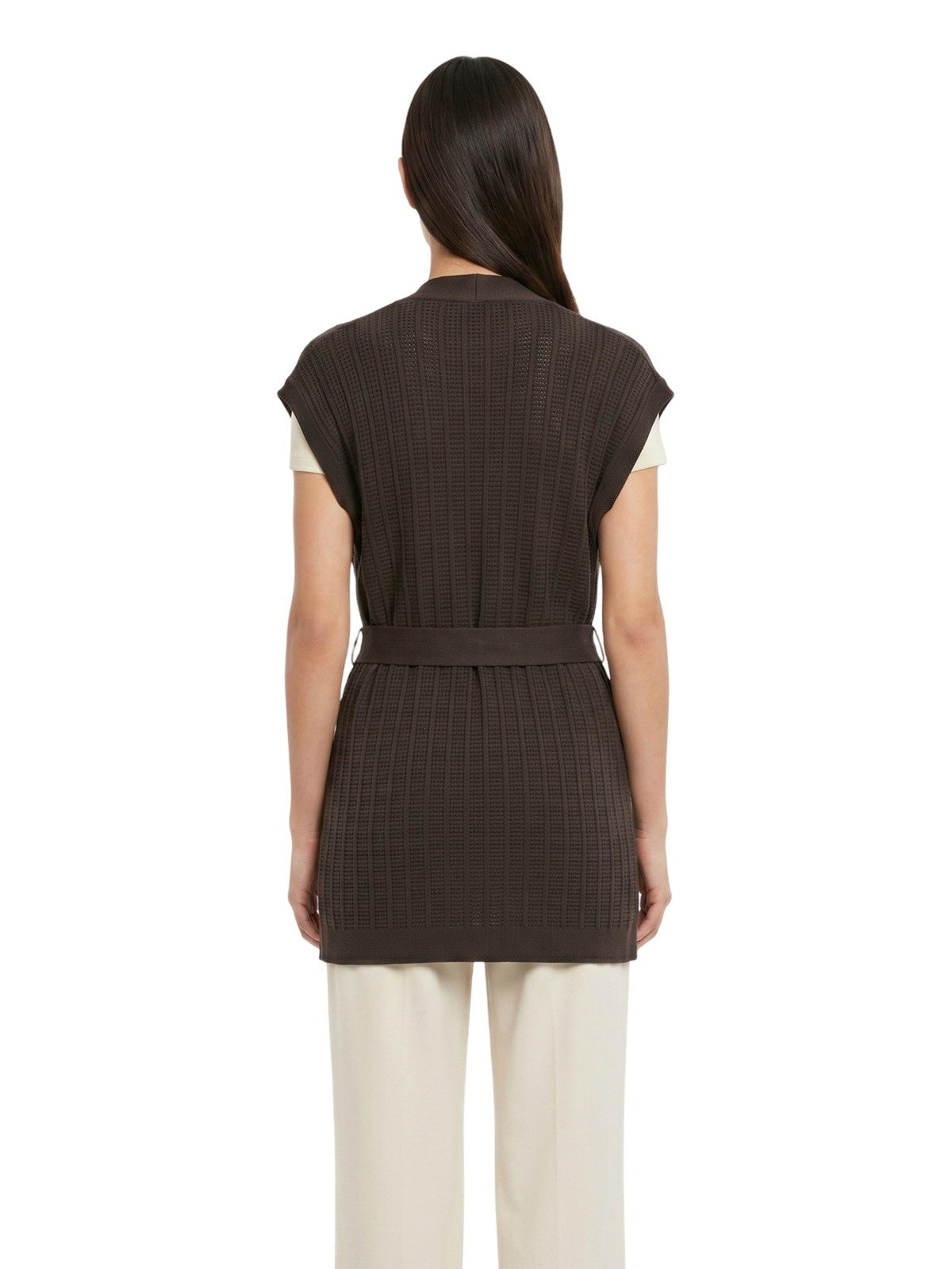 women's vest Maria Bellentani - knitted vest with fuss - brown