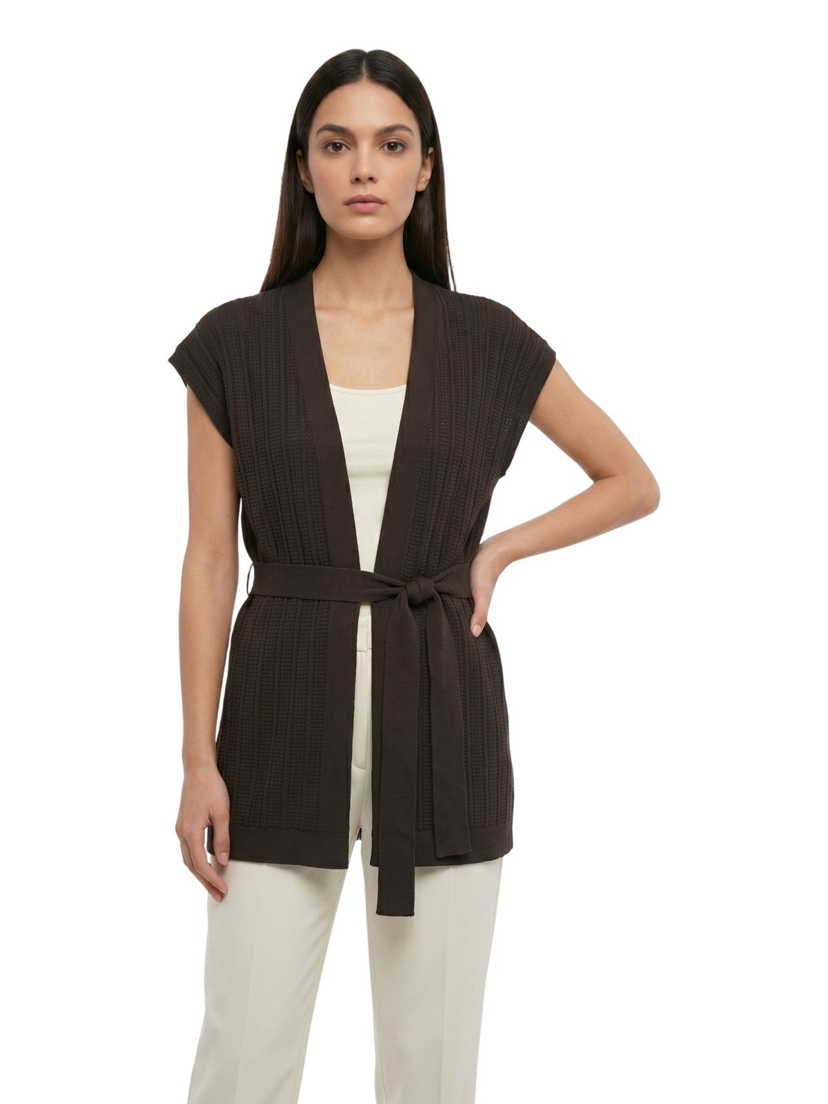 women's vest Maria Bellentani - knitted vest with fuss - brown