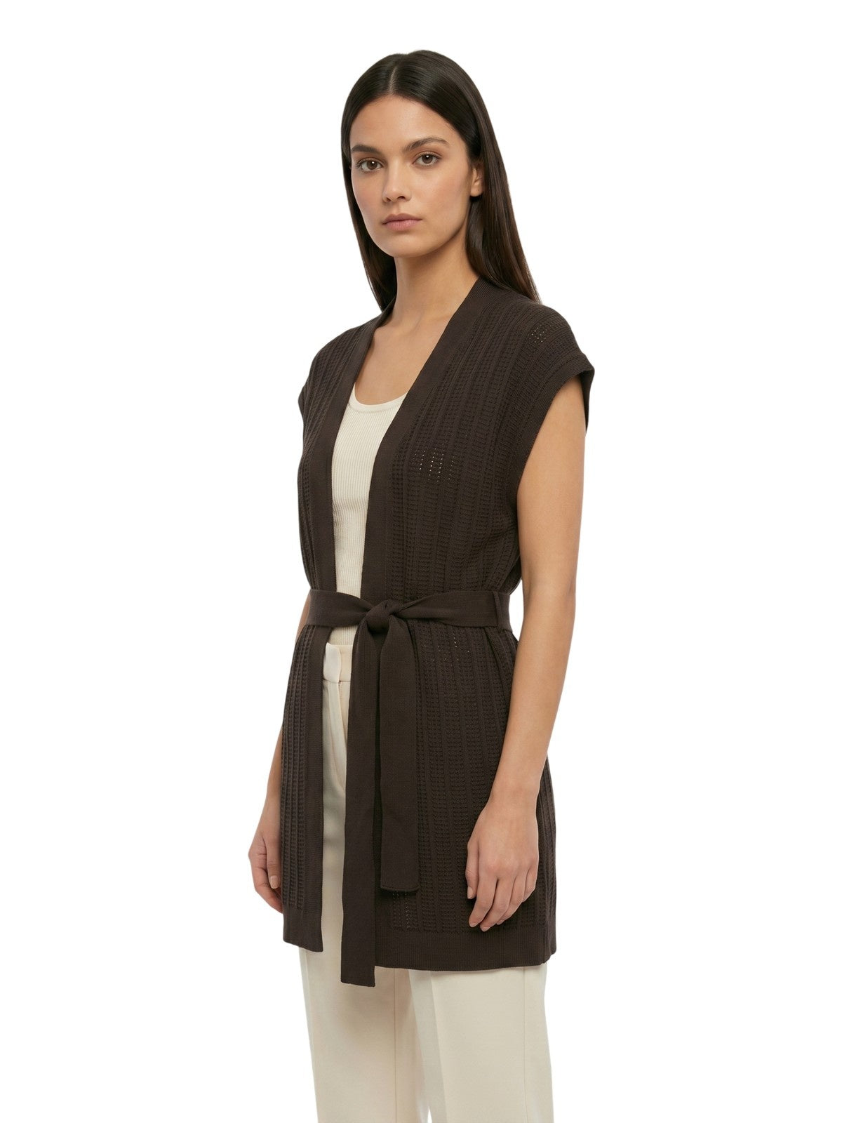 women's vest Maria Bellentani - knitted vest with fuss - brown