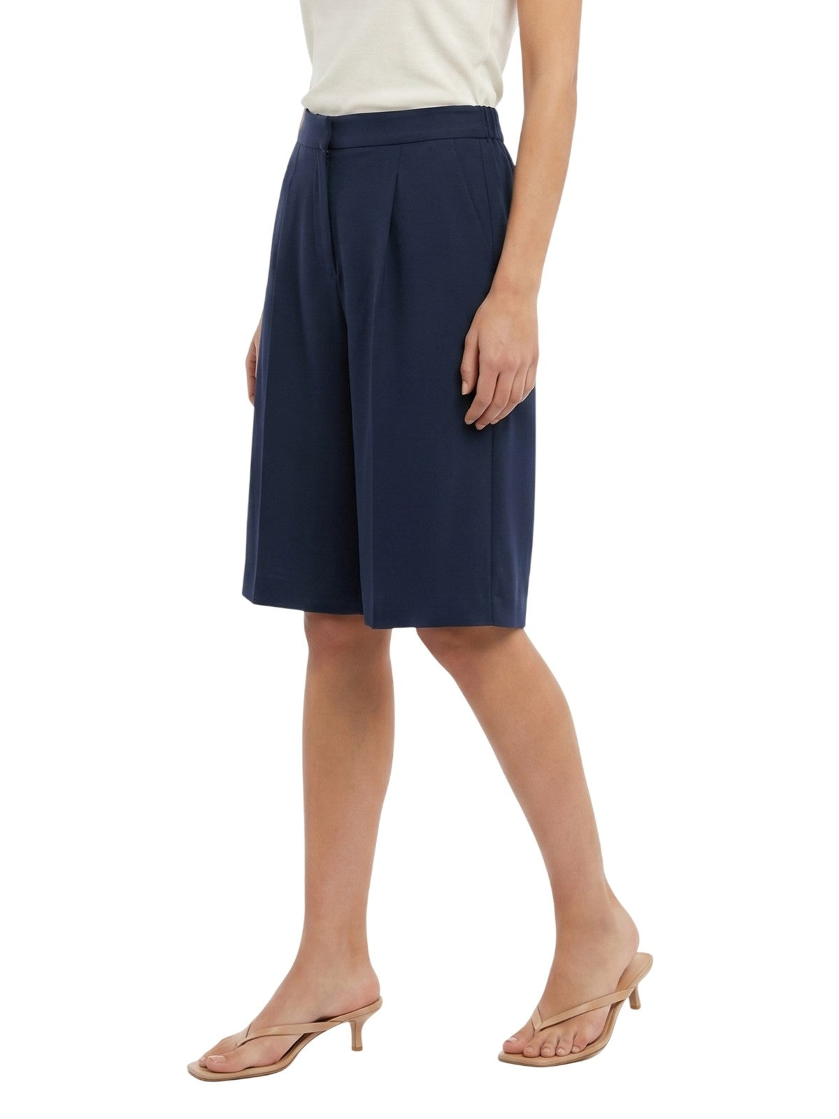 pantaloncini donna maria bellentani - bermuda con zip e piega - blu