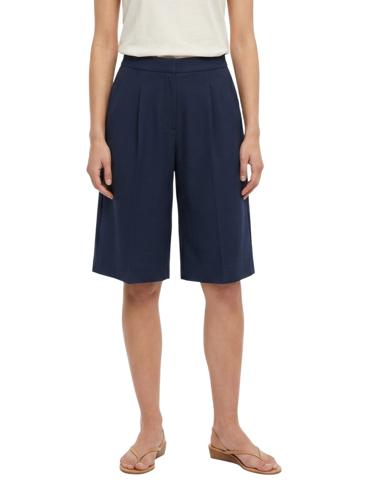 pantaloncini donna maria bellentani - bermuda con zip e piega - blu