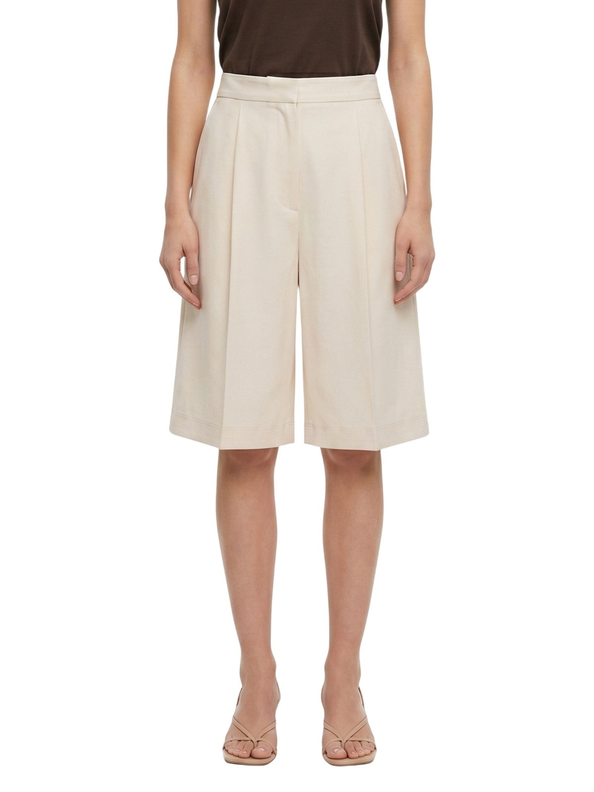 pantaloncini donna maria bellentani - bermuda con zip e piega - beige