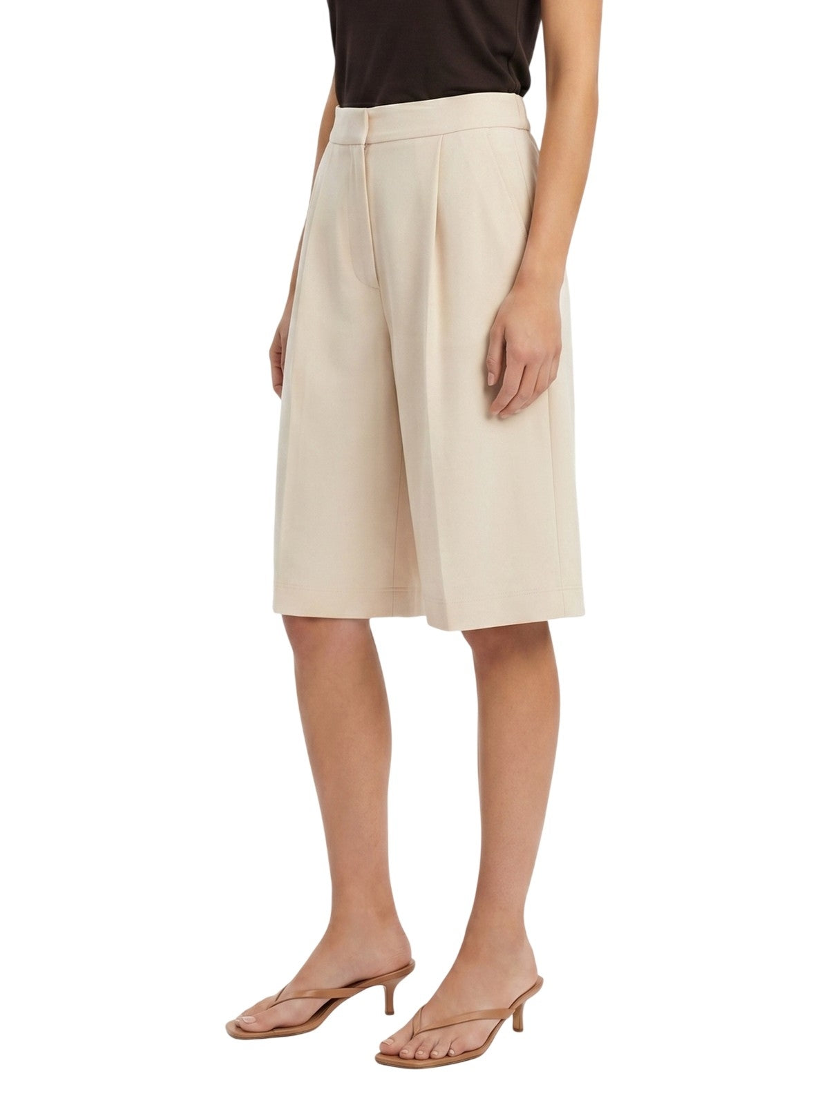 pantaloncini donna maria bellentani - bermuda con zip e piega - beige