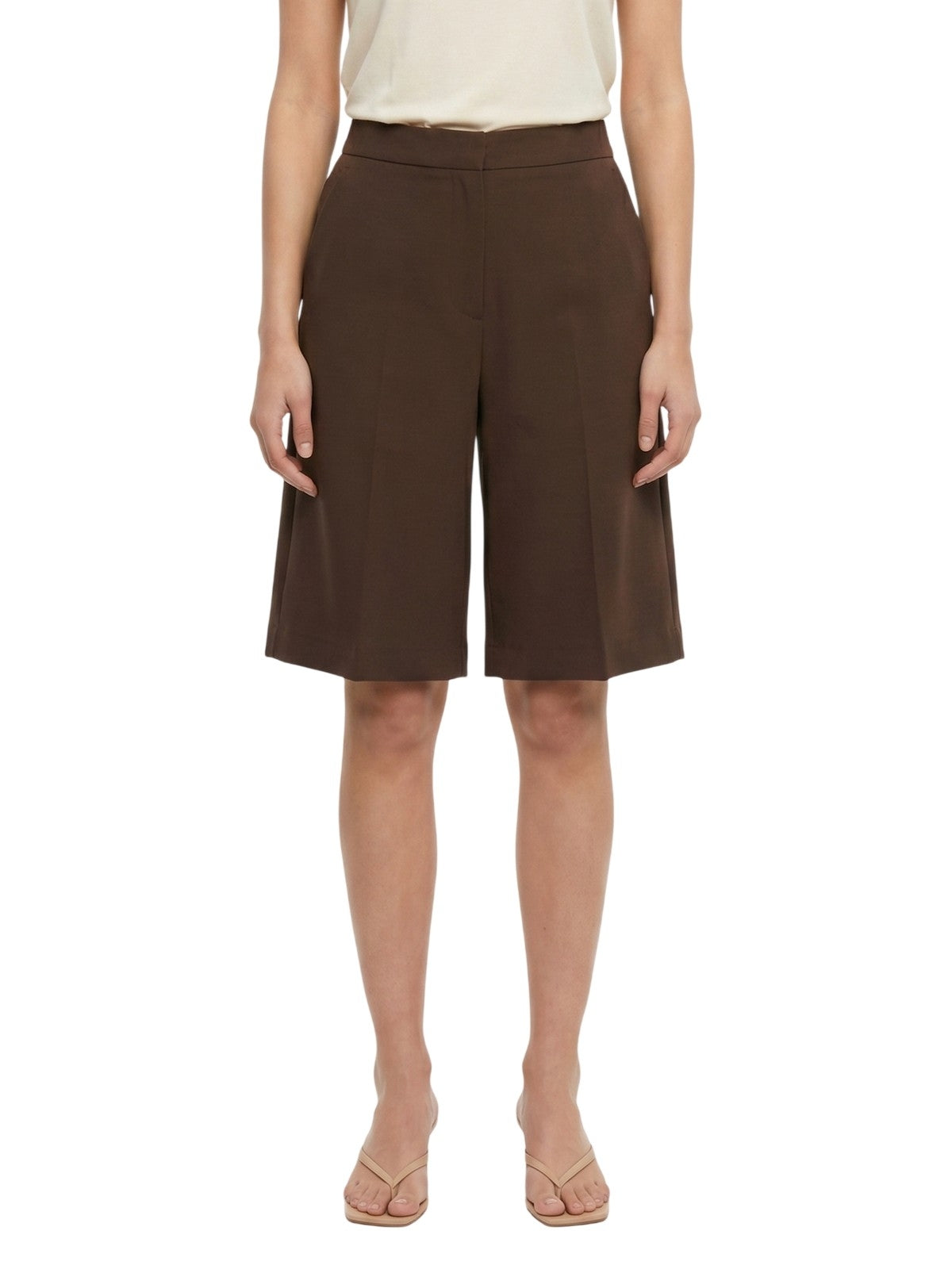 pantaloncini donna maria bellentani - bermuda con zip e piega - marrone