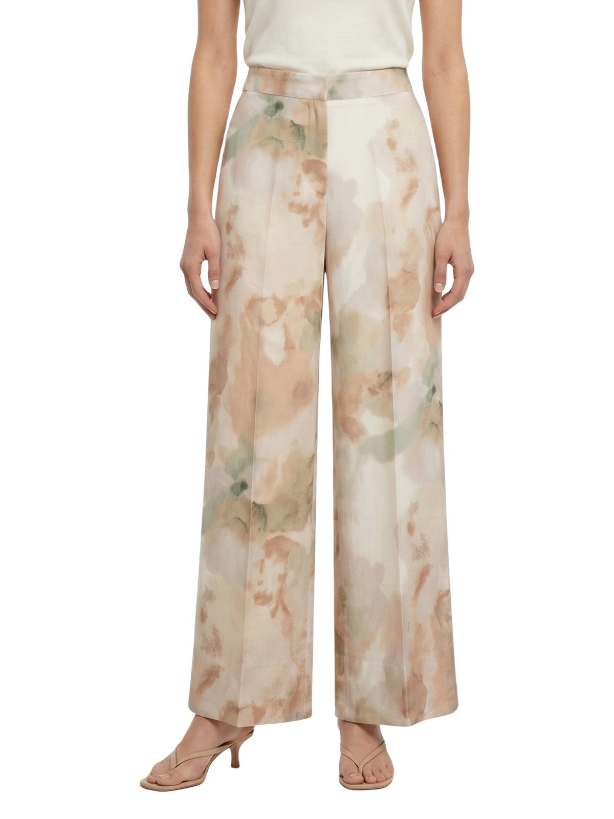 pantaloni donna maria bellentani - pantalone ampio con elastico dietro - beige