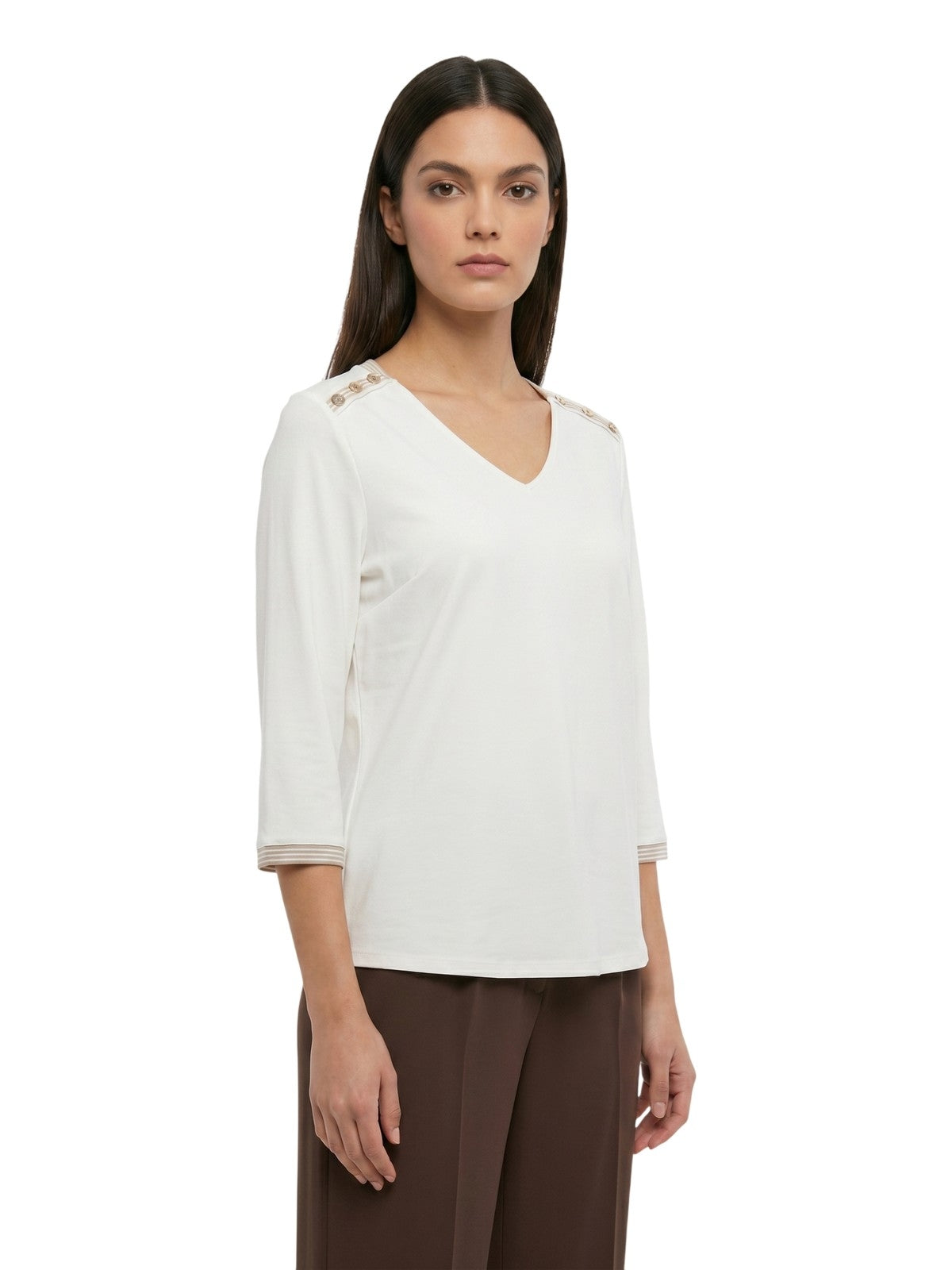 camiseta mujer Maria Bellentani - camiseta m3/4 con perfiles de malla - blanco