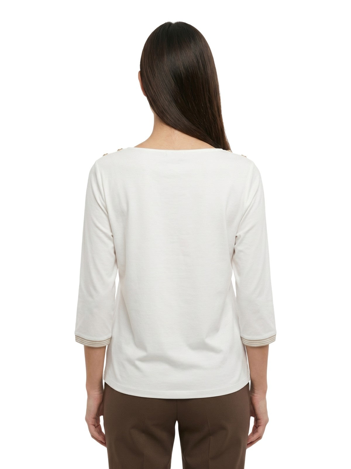 camiseta mujer Maria Bellentani - camiseta m3/4 con perfiles de malla - blanco