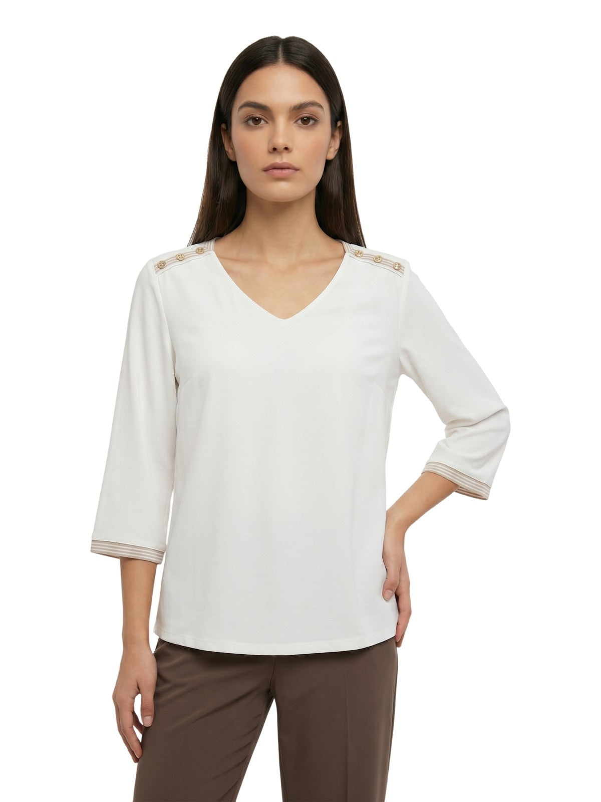 camiseta mujer Maria Bellentani - camiseta m3/4 con perfiles de malla - blanco