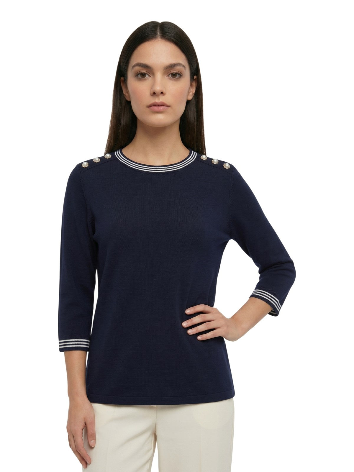 camiseta mujer Maria Bellentani - camiseta m3/4 con perfiles de malla - azul