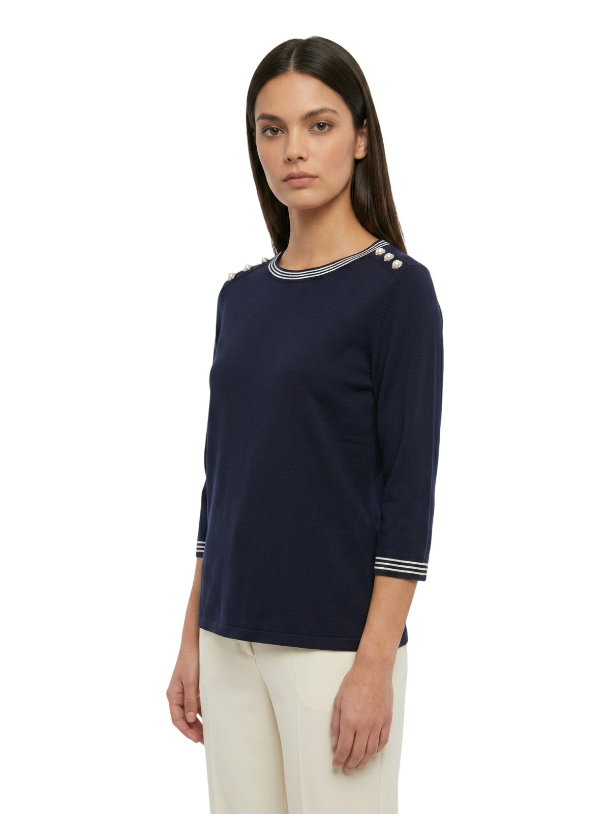 camiseta mujer Maria Bellentani - camiseta m3/4 con perfiles de malla - azul