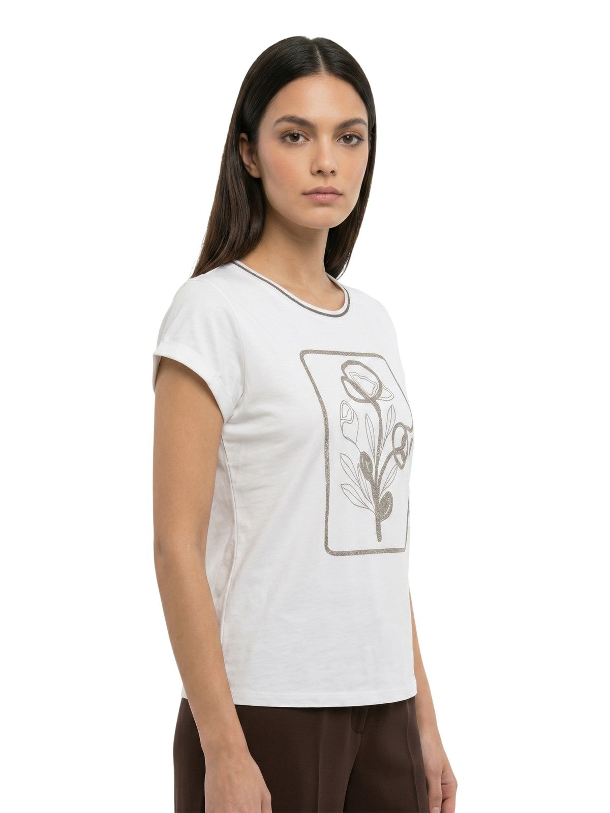 t-shirt donna maria bellentani - t-shirt m/c scollo profondo con ricamo - bianco