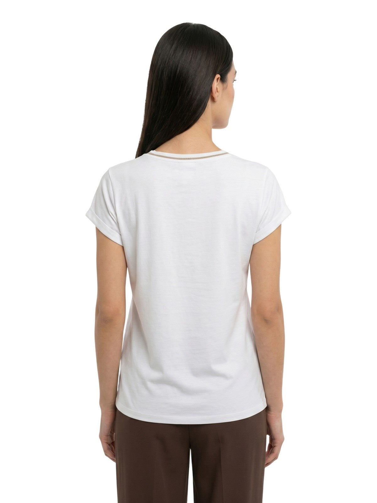 t-shirt donna maria bellentani - t-shirt m/c scollo profondo con ricamo - bianco