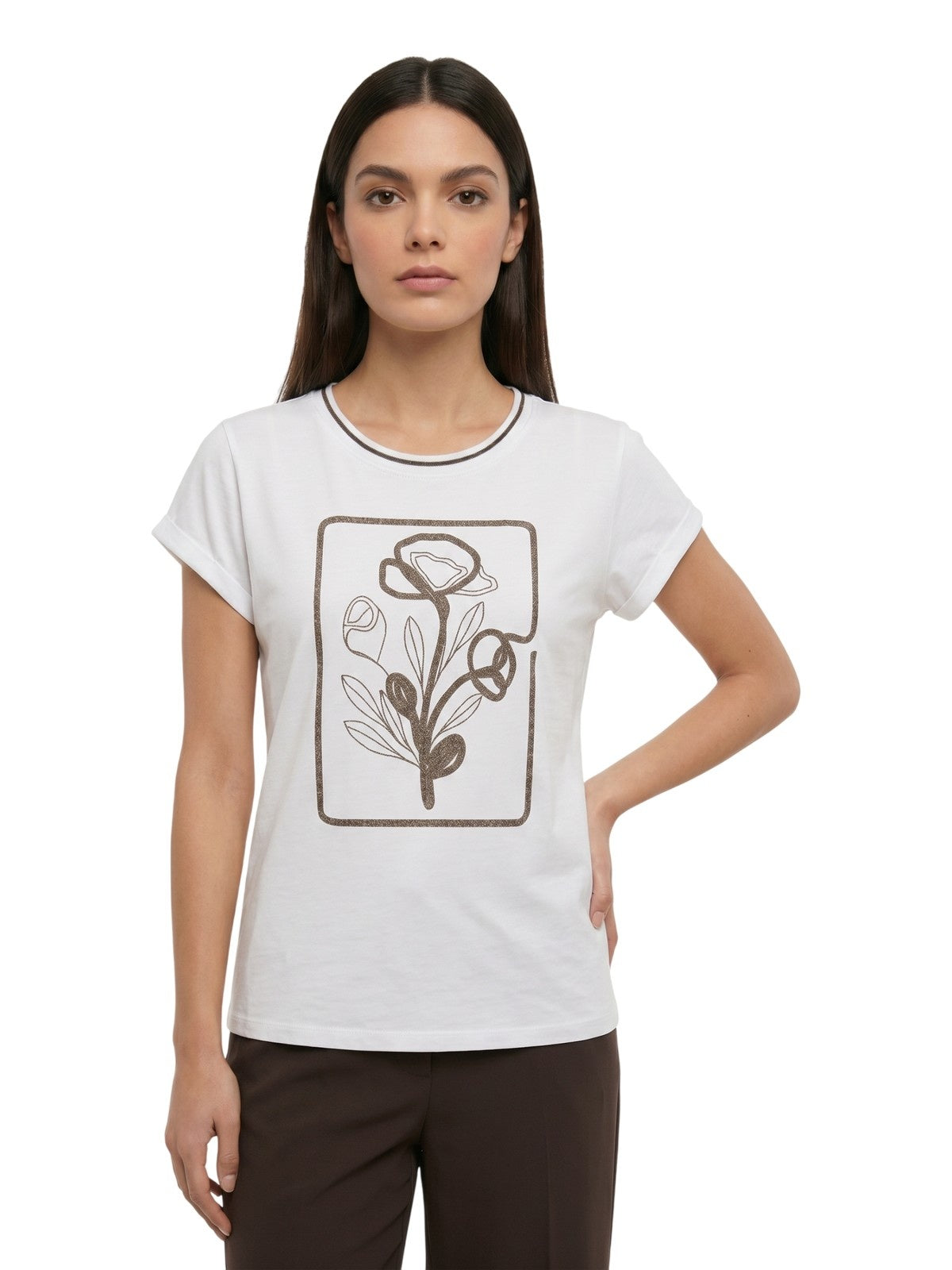 t-shirt donna maria bellentani - t-shirt m/c scollo profondo con ricamo - bianco