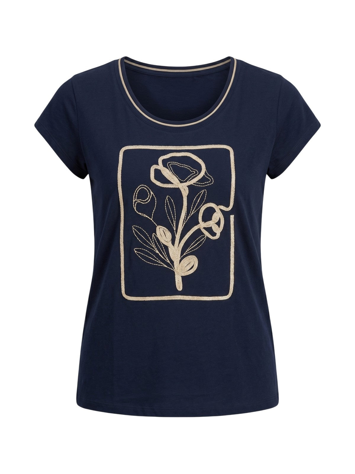 camiseta mujer Maria Bellentani - camiseta m/c cuello profundo con bordado - azul