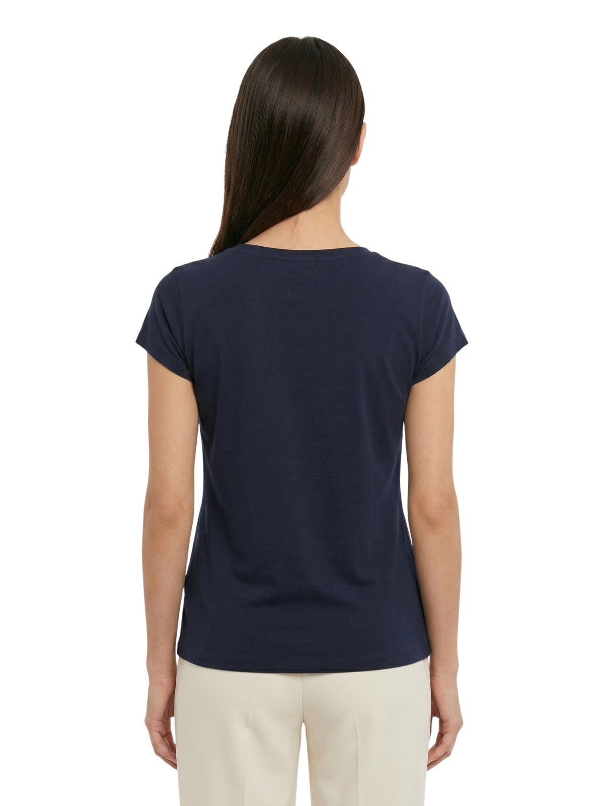 camiseta mujer Maria Bellentani - camiseta m/c cuello profundo con bordado - azul