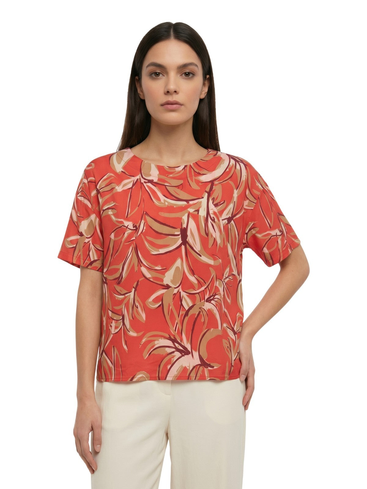 canotte e top donna maria bellentani - top a scatola spalla scesa scollo barca - corallo