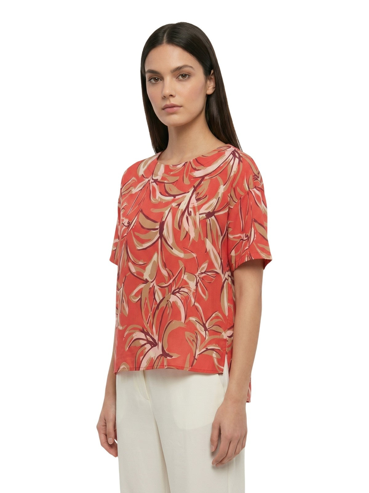 canotte e top donna maria bellentani - top a scatola spalla scesa scollo barca - corallo