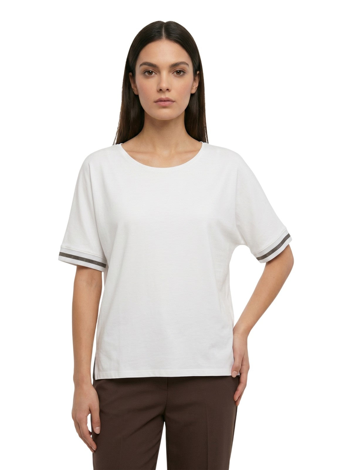 canotte e top donna maria bellentani - top over con profili in maglieria - bianco