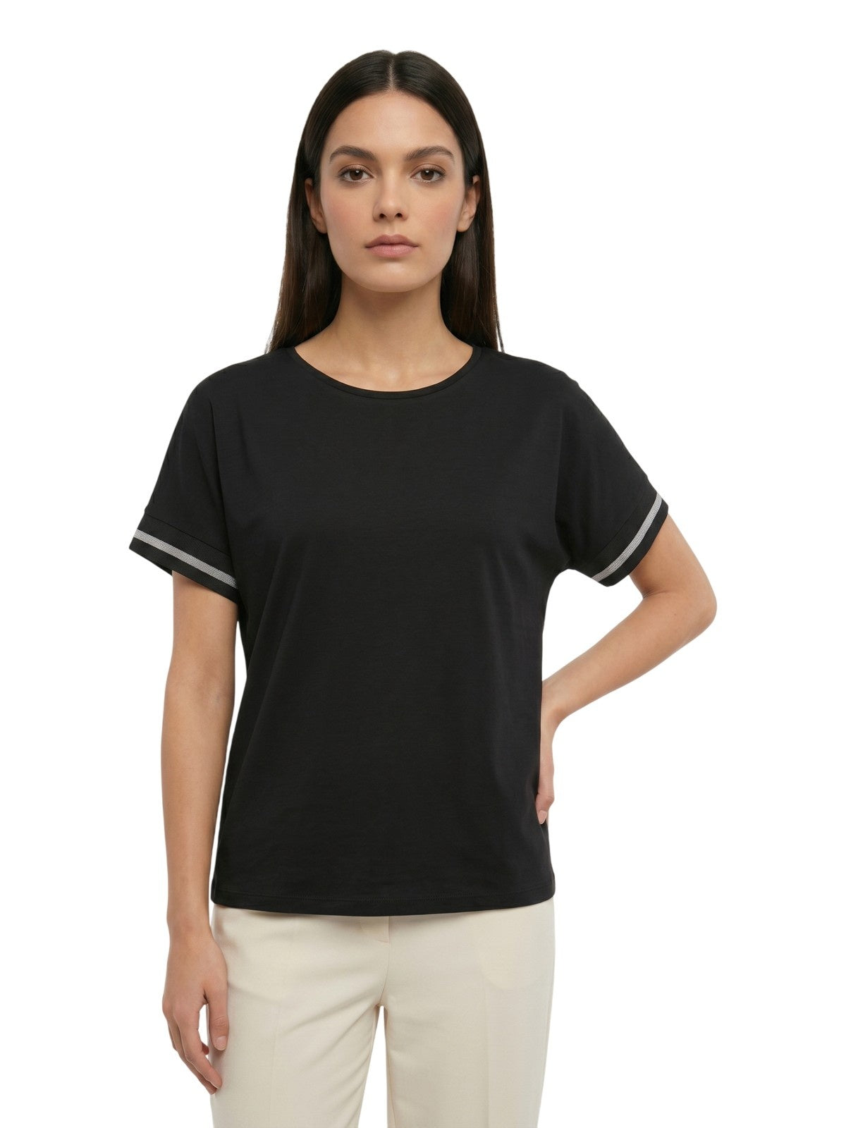 canotte e top donna maria bellentani - top over con profili in maglieria - nero