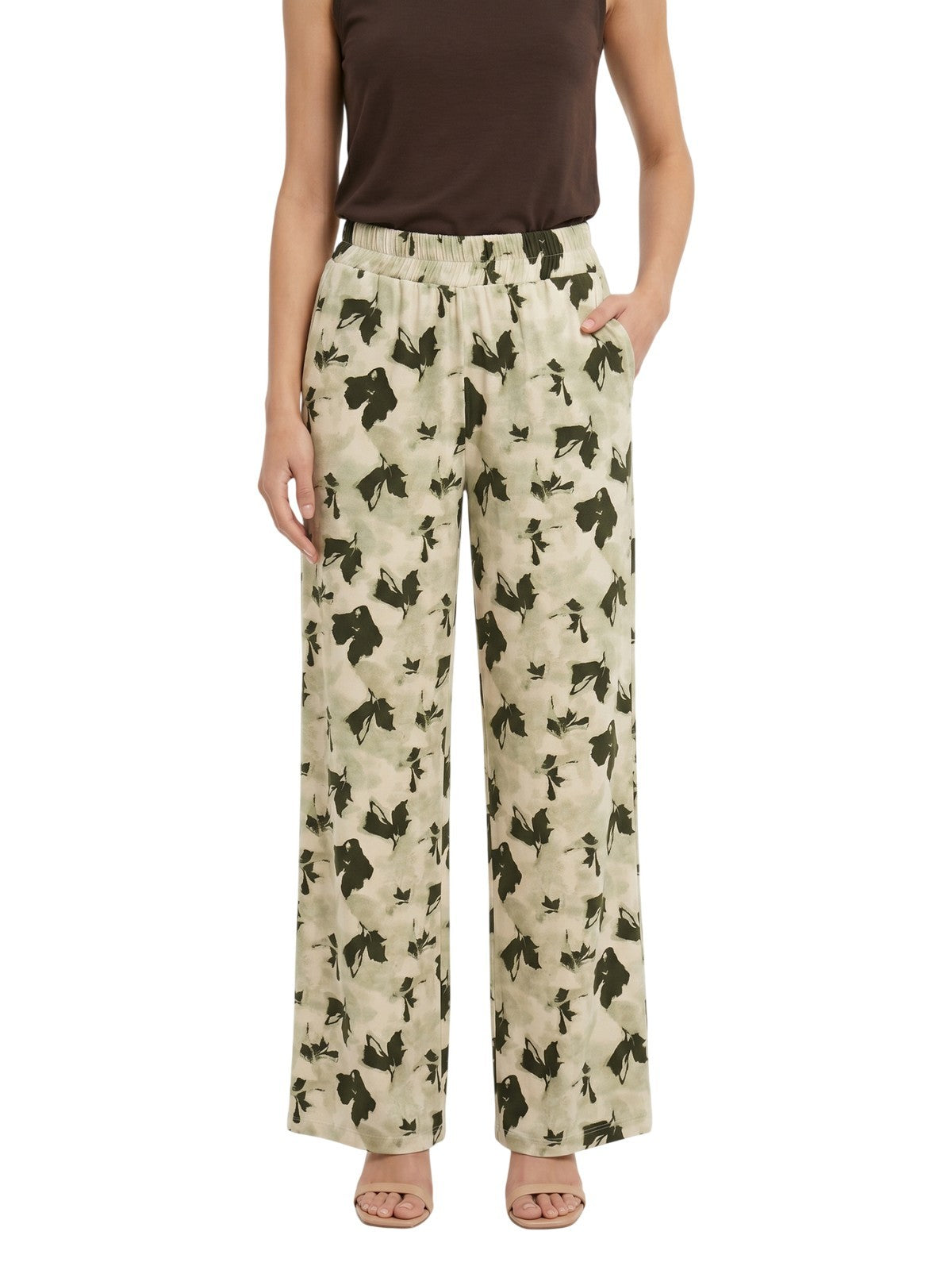 Women's trousers Maria Bellentani - palace pants with elastuch in life - military green