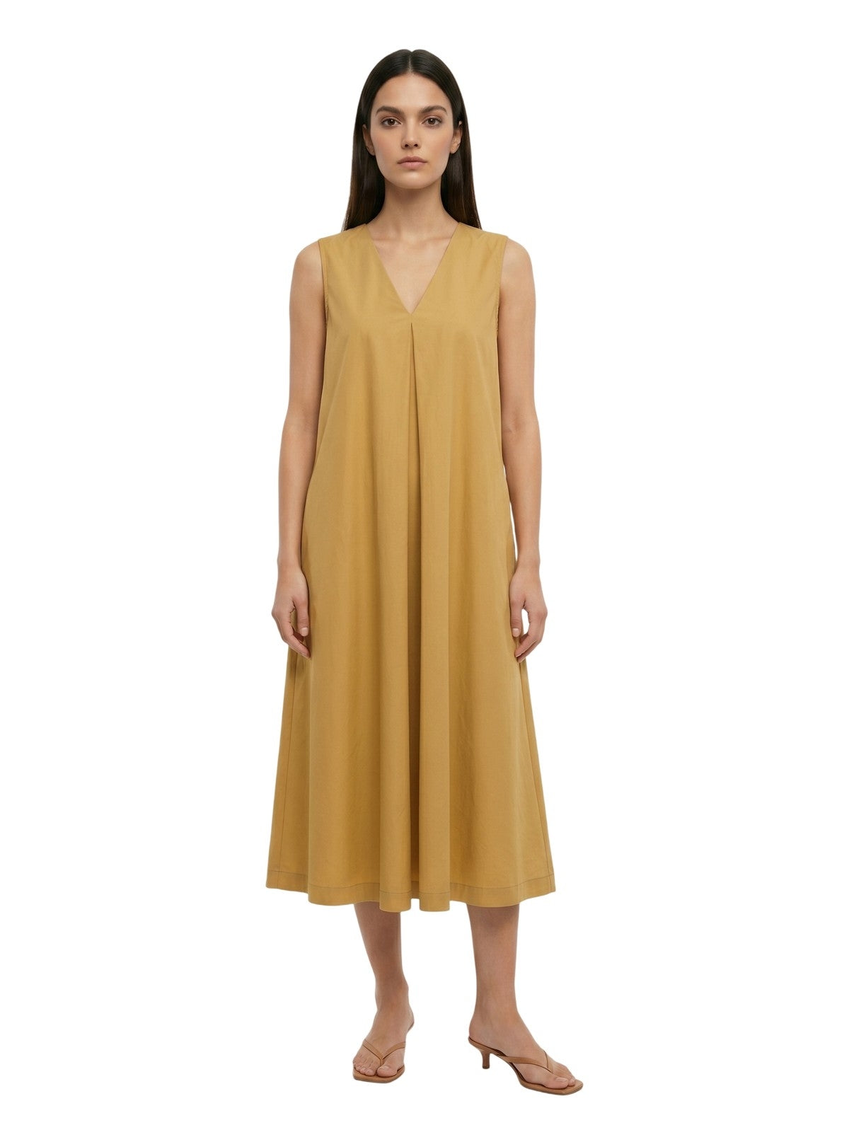 ropa casual mujer Maria Bellentani - s/m vestido con contraparte asimétrica - ocra