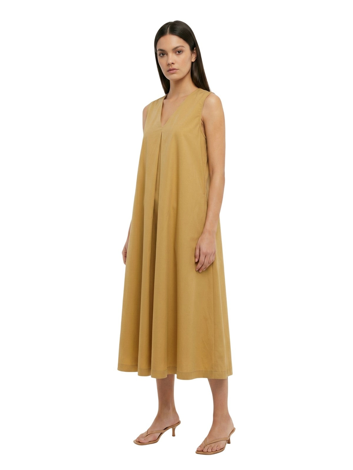 ropa casual mujer Maria Bellentani - s/m vestido con contraparte asimétrica - ocra
