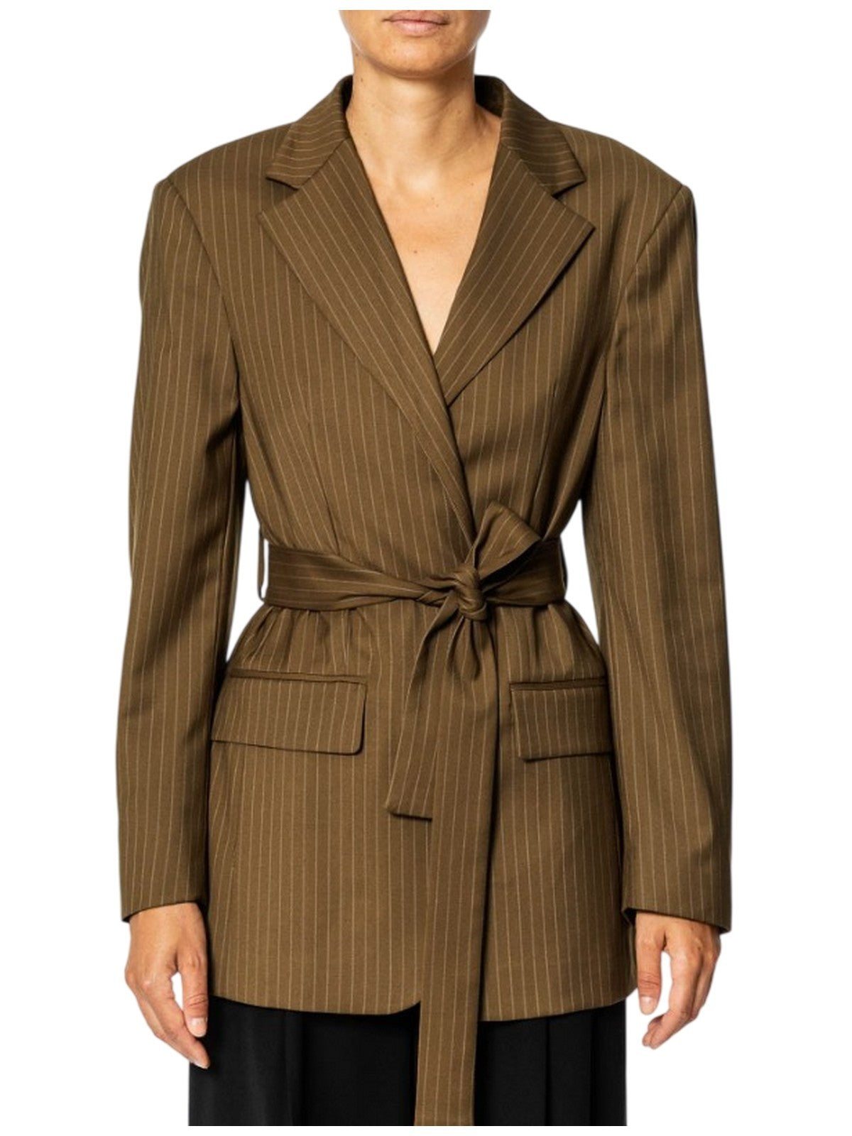 giacche donna rue•8isquit - giacca over gessato - marrone
