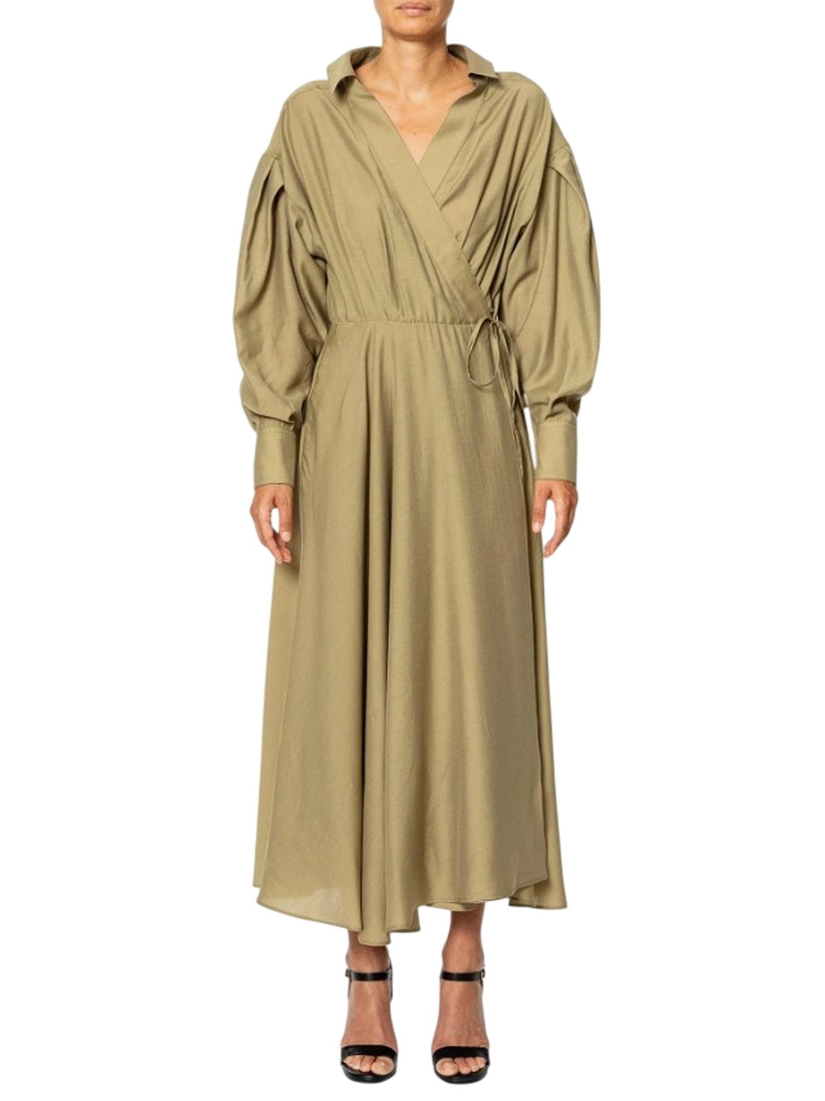 vestiti casual donna rue•8isquit - abito incronciato mussola shantung - verde