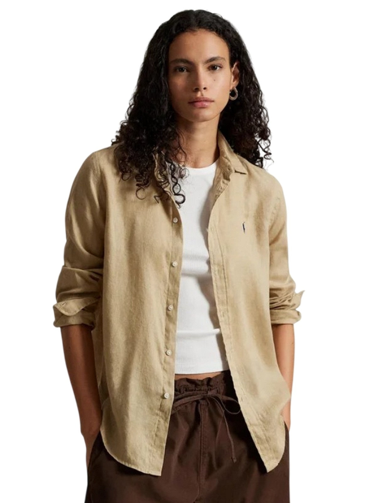 blouses and shirts woman Ralph Lauren - classic long sleeve button front shirt - beige