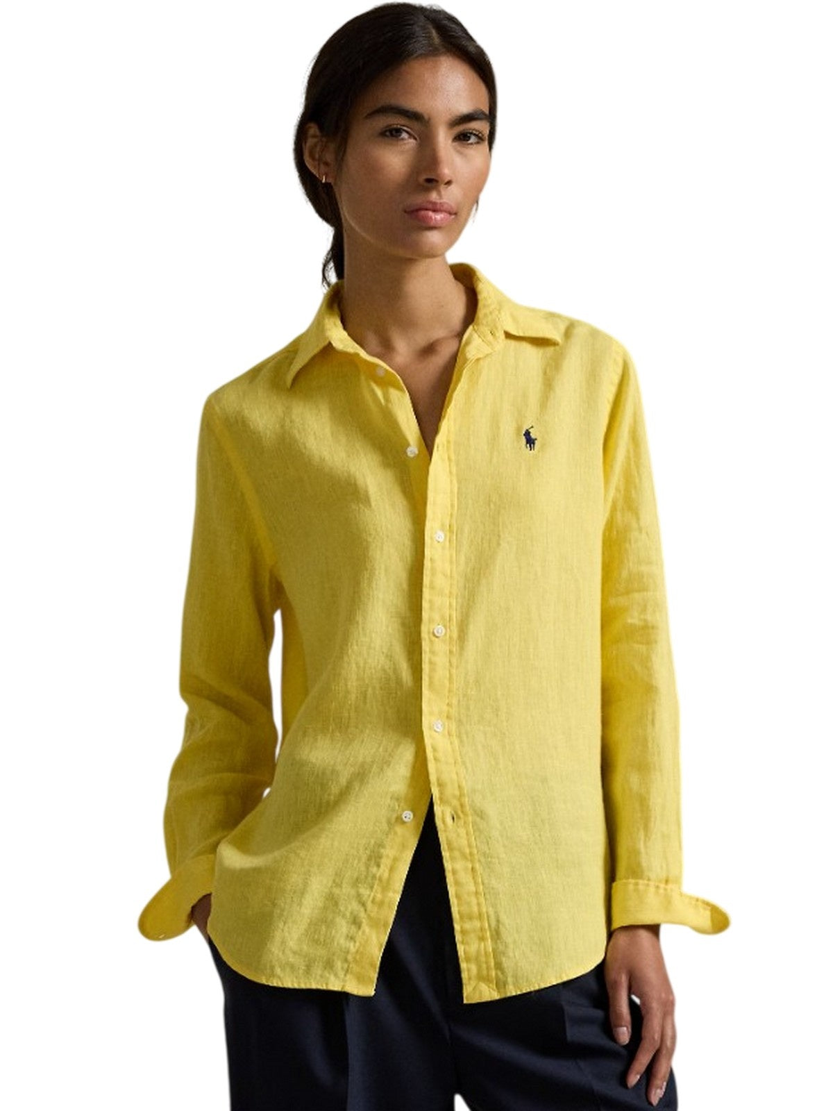 bluse e camicie donna ralph lauren - classic long sleeve button front shirt - giallo
