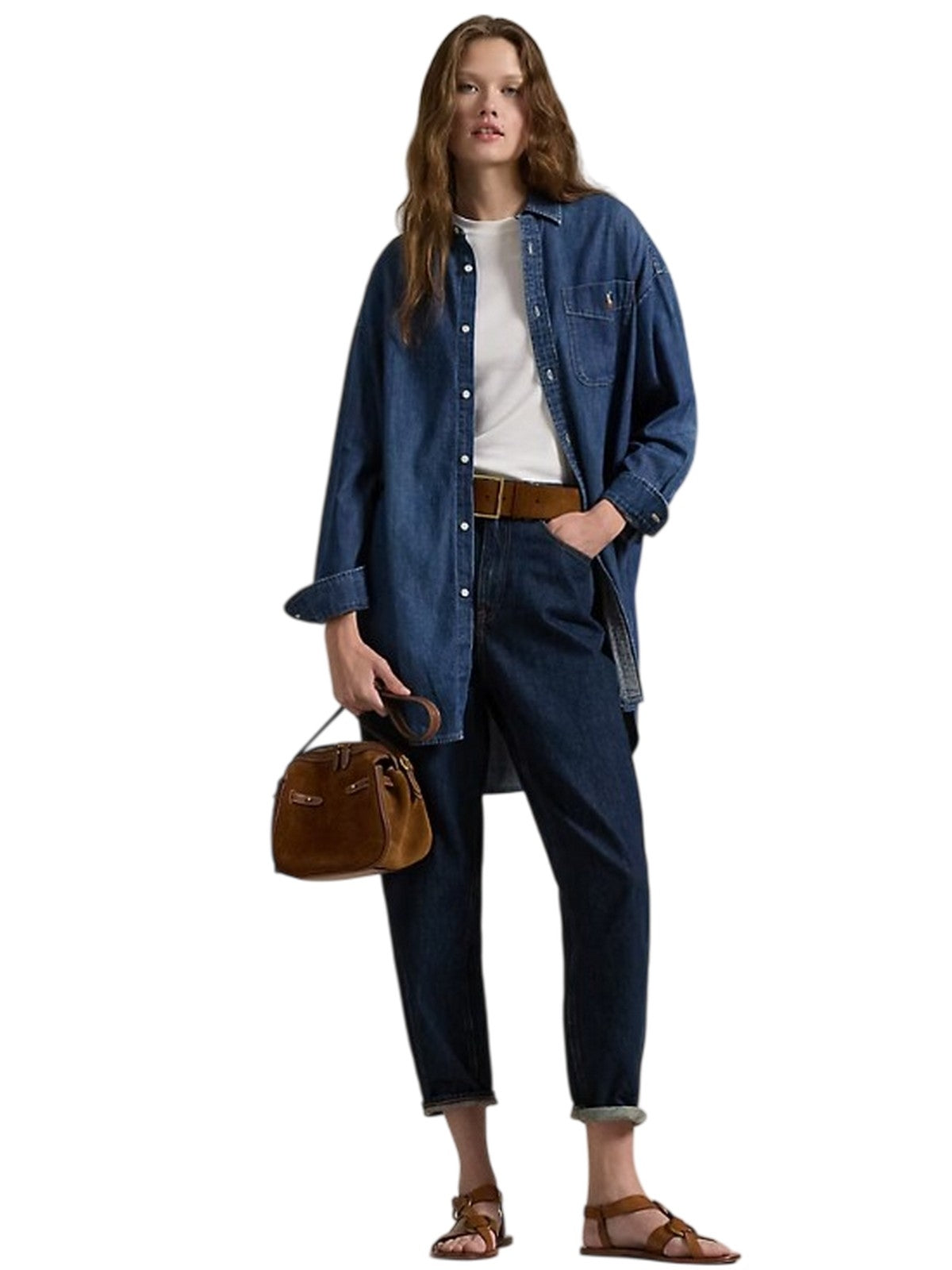 Blouses en hemden vrouw Ralph Lauren - smck st-long mouwknop voorover shirt - denim
