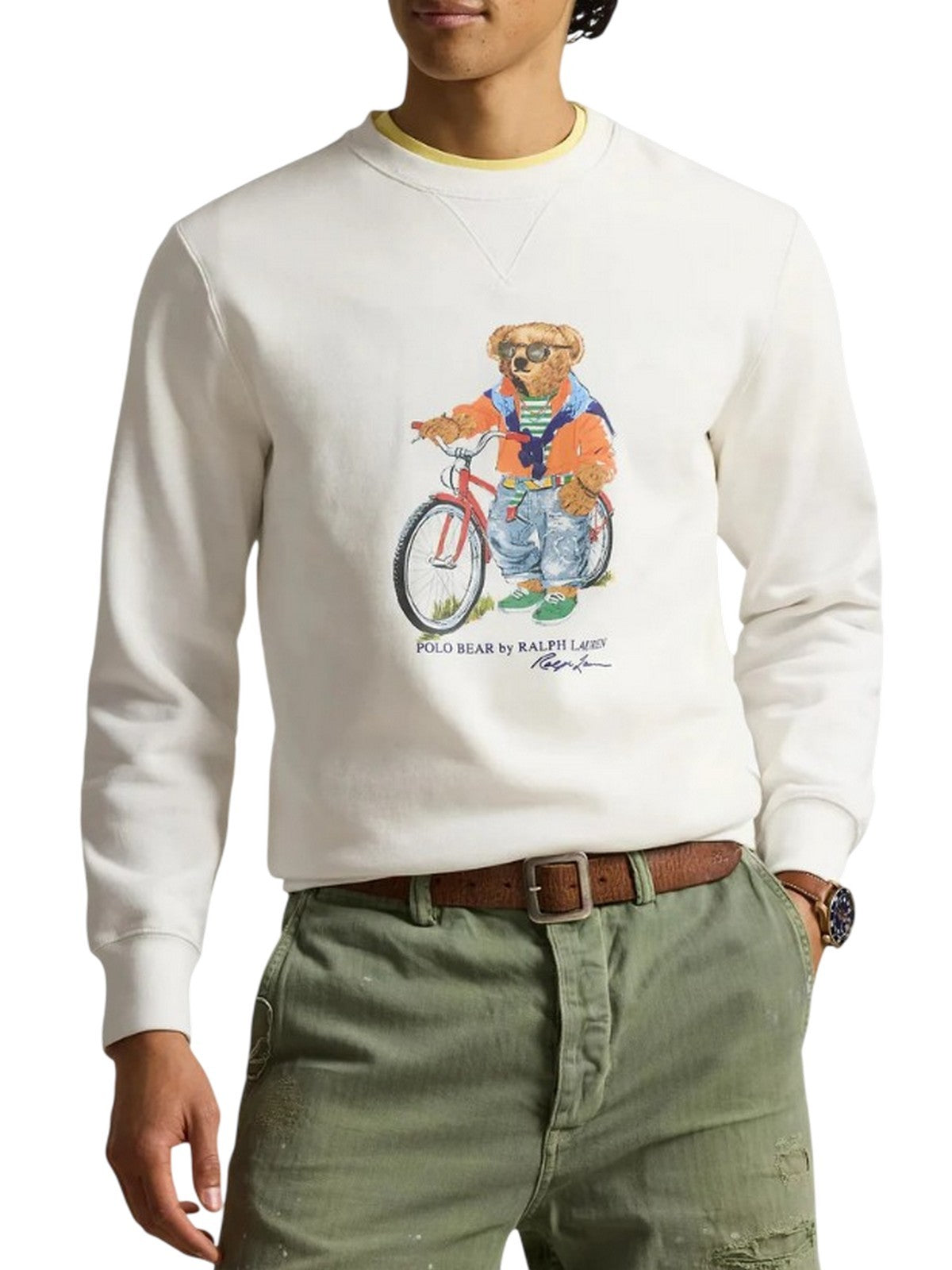 felpe senza cappuccio uomo ralph lauren - polo bear fleece sweatshirt - bianco