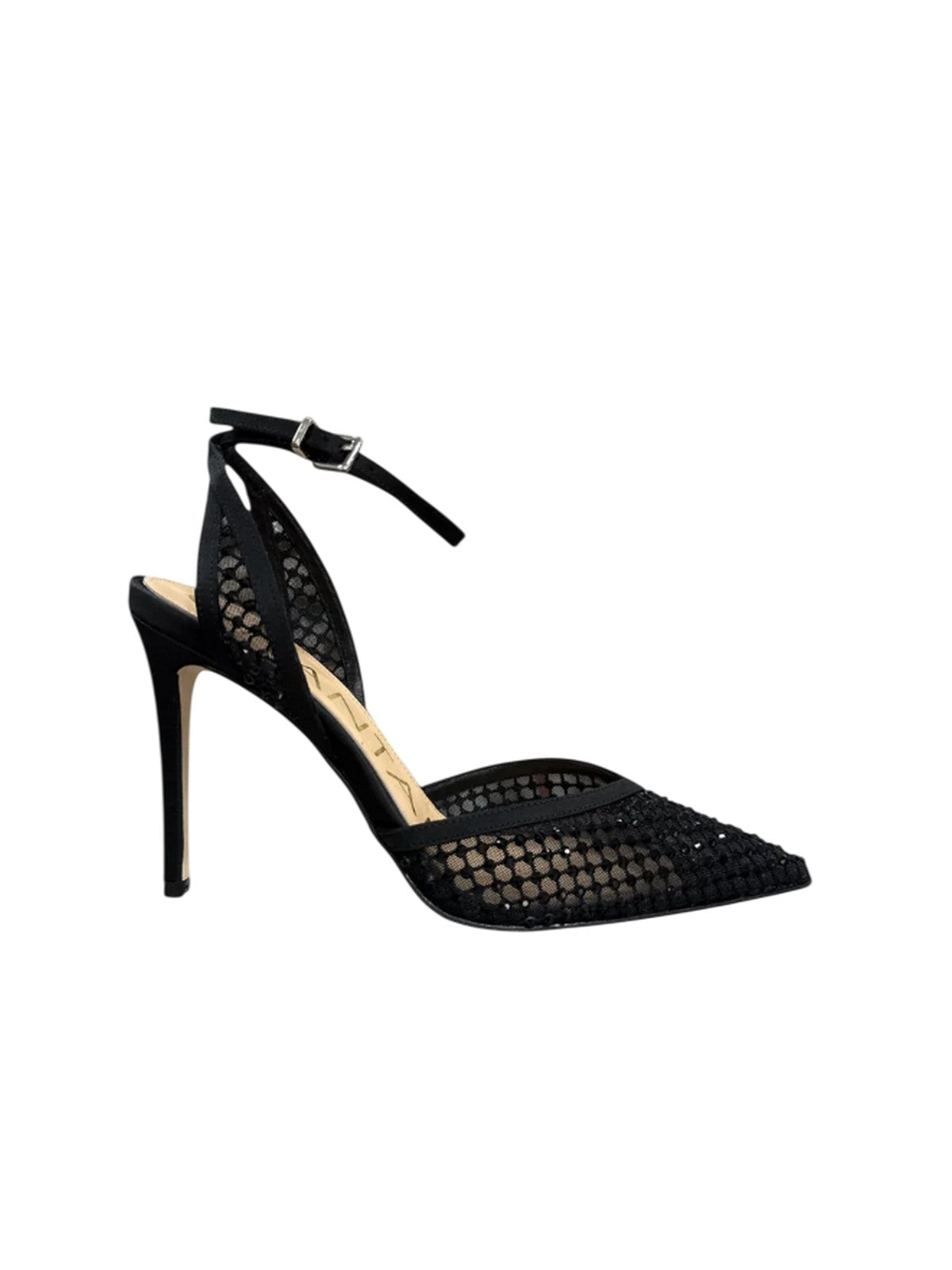 scarpe con tacco donna chantal 1962 - raso nero rete nera strass nero - nero