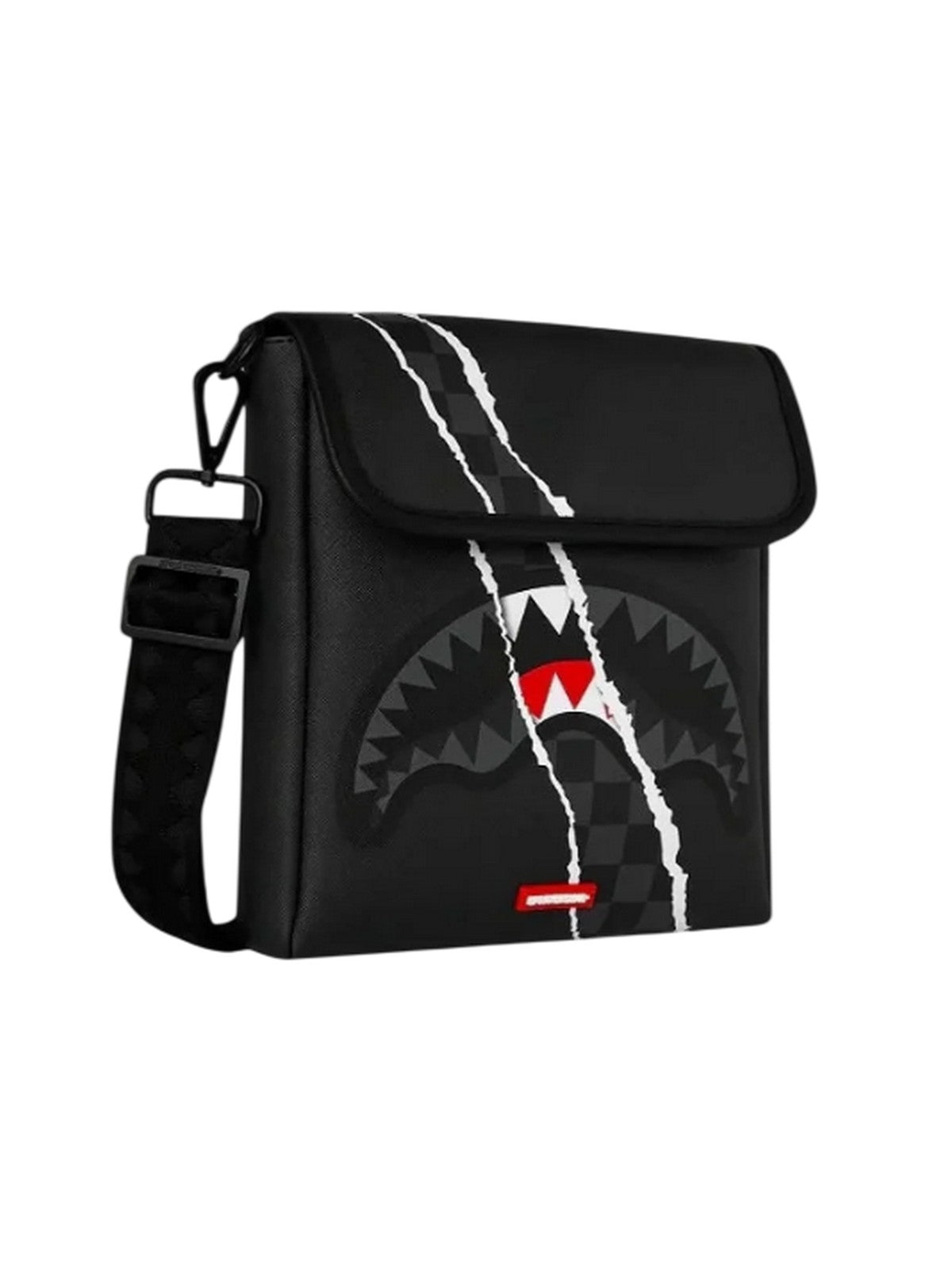 sports marsupi - man unisex Sprayground - center rip revealing gray check messenger - black