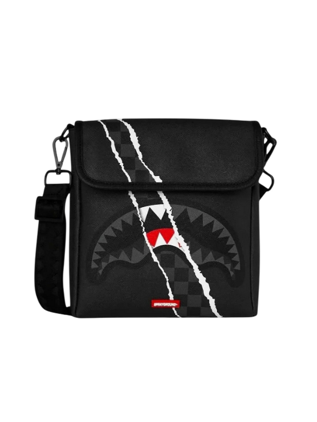 sports marsupi - man unisex Sprayground - center rip revealing gray check messenger - black