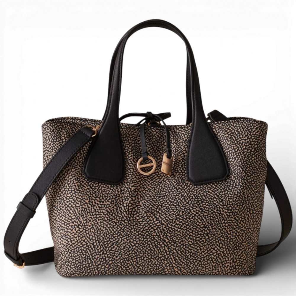Bag Bauletto M. with shoulder strap Borbonese Op Natural/Nero - 91010215-AH1-X11