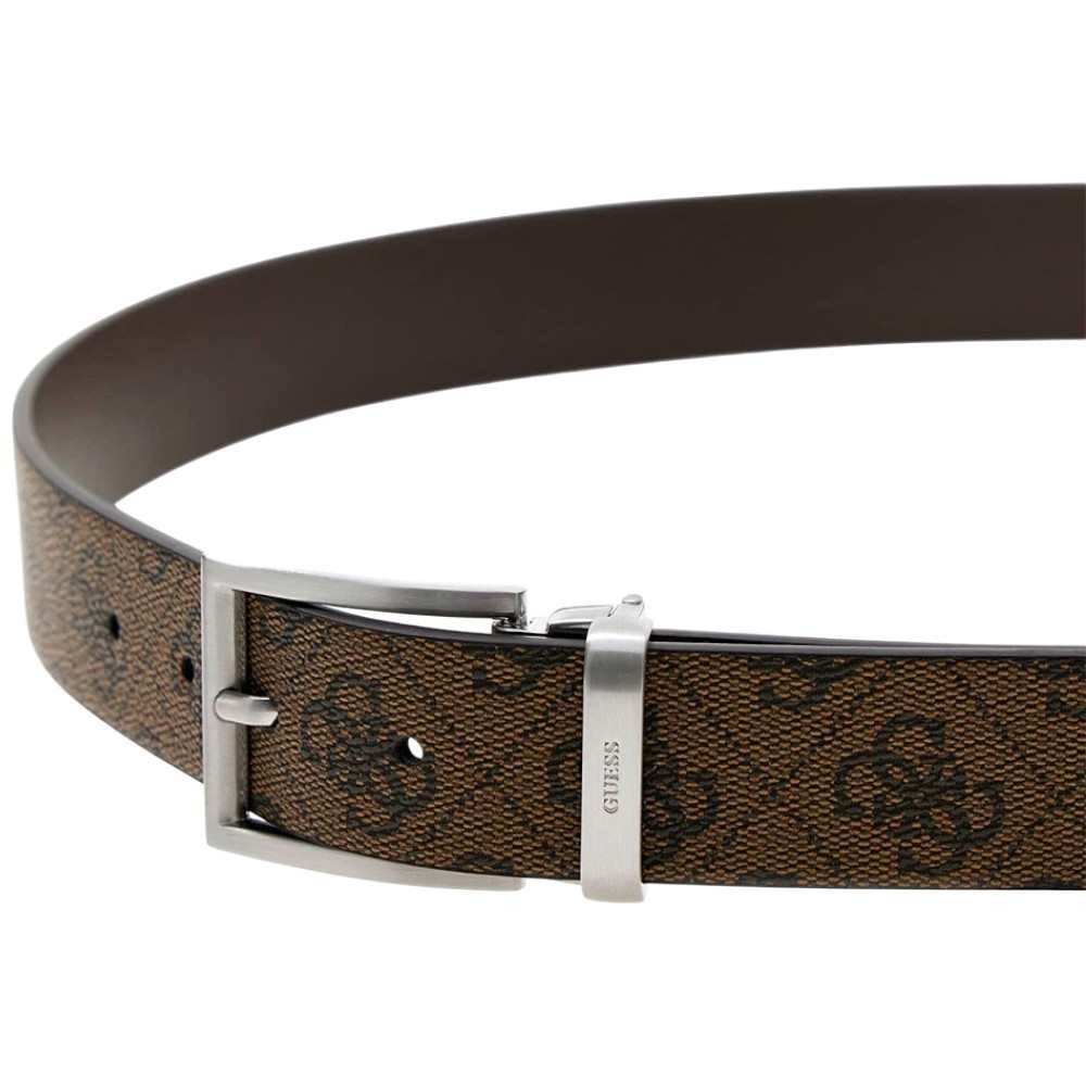 Guess Cintura Milano Reversible & Adjustable H35 Uomo Coffee Regolabile e Reversibile in Vera Pelle