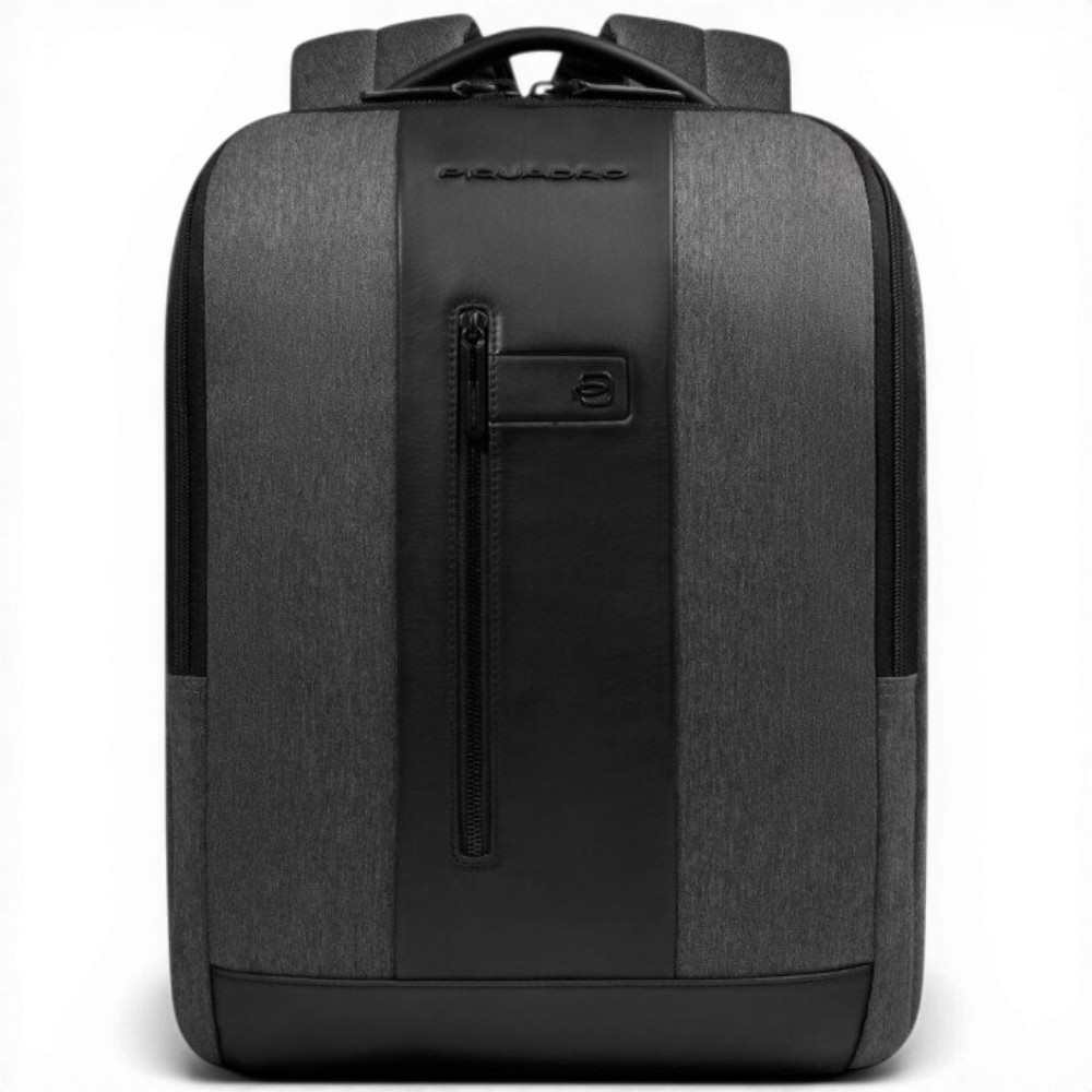 Piquadro Zaino Brief 2 Uomo Grigio e Nero in Tessuto Riciclato e Pelle con Porta PC 15.6'' e iPad
