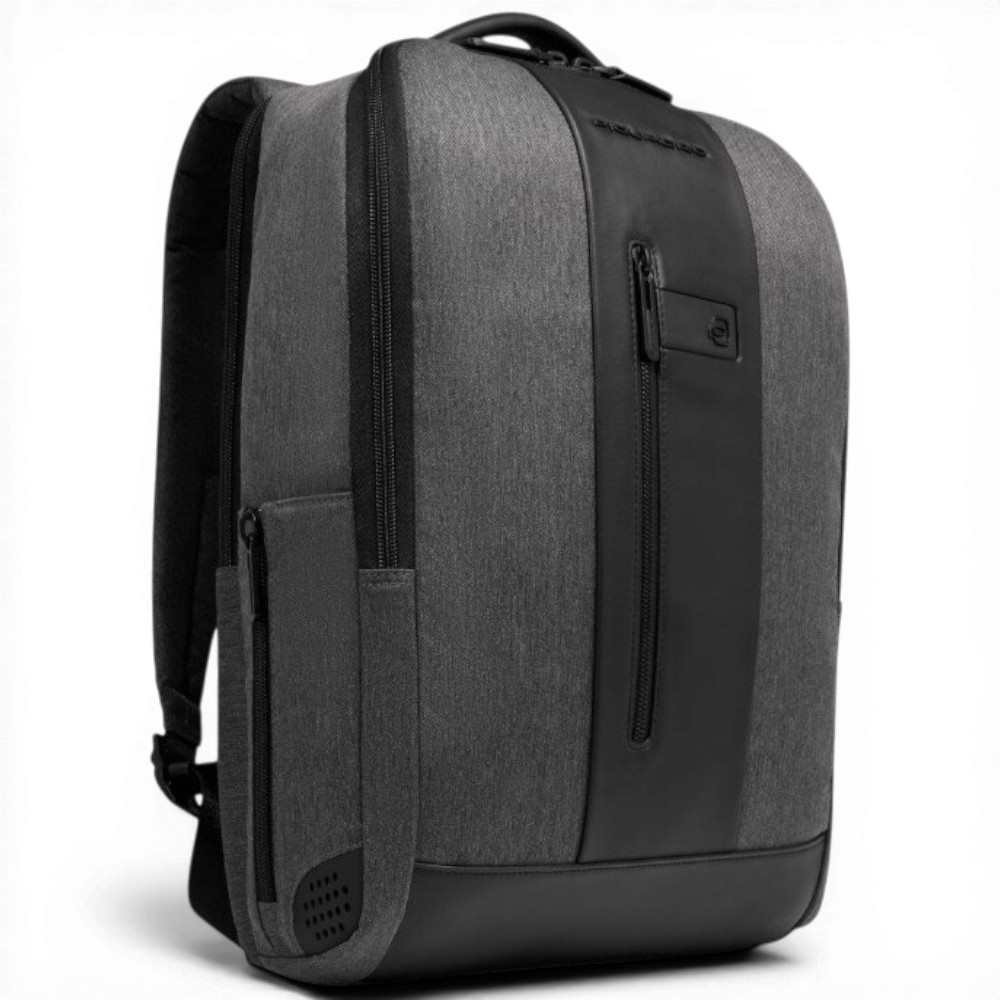 Piquadro Zaino Brief 2 Uomo Grigio e Nero in Tessuto Riciclato e Pelle con Porta PC 15.6'' e iPad