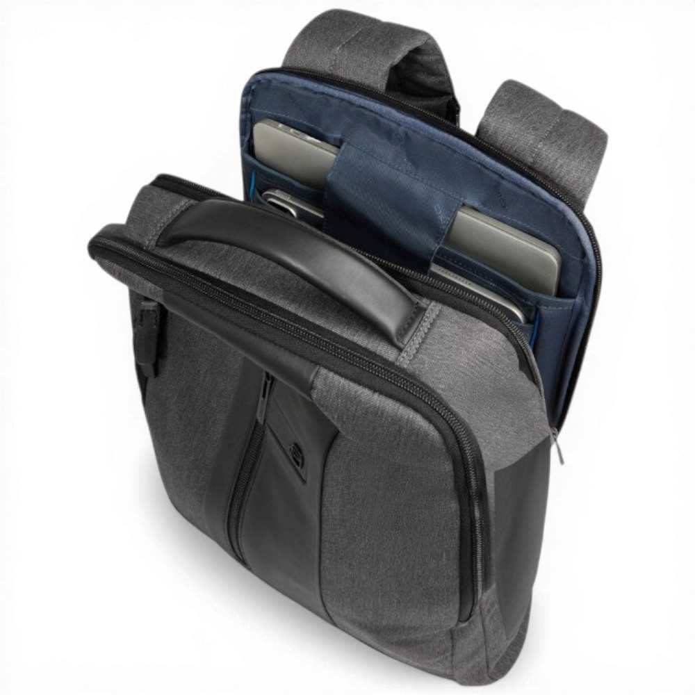 Piquadro Zaino Brief 2 Uomo Grigio e Nero in Tessuto Riciclato e Pelle con Porta PC 15.6'' e iPad