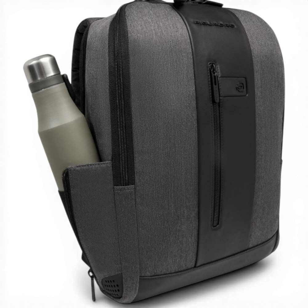 Piquadro Zaino Brief 2 Uomo Grigio e Nero in Tessuto Riciclato e Pelle con Porta PC 15.6'' e iPad