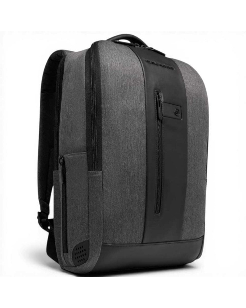 Piquadro Zaino Brief 2 Uomo Grigio e Nero in Tessuto Riciclato e Pelle con Porta PC 15.6'' e iPad