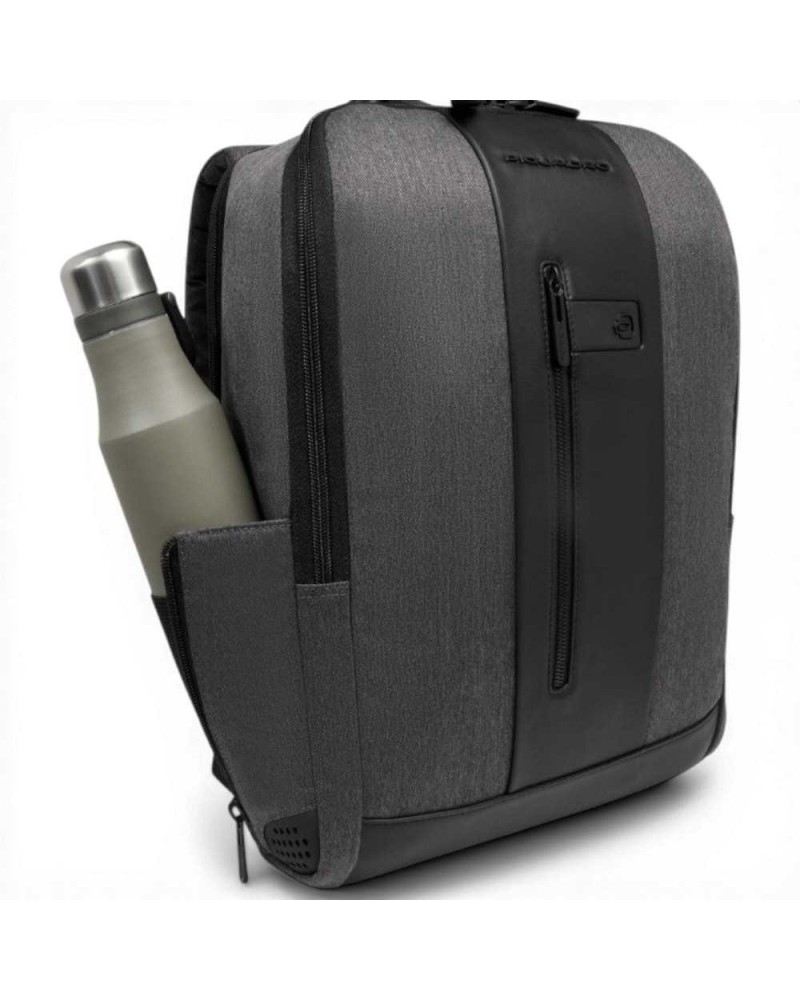 Piquadro Zaino Brief 2 Uomo Grigio e Nero in Tessuto Riciclato e Pelle con Porta PC 15.6'' e iPad