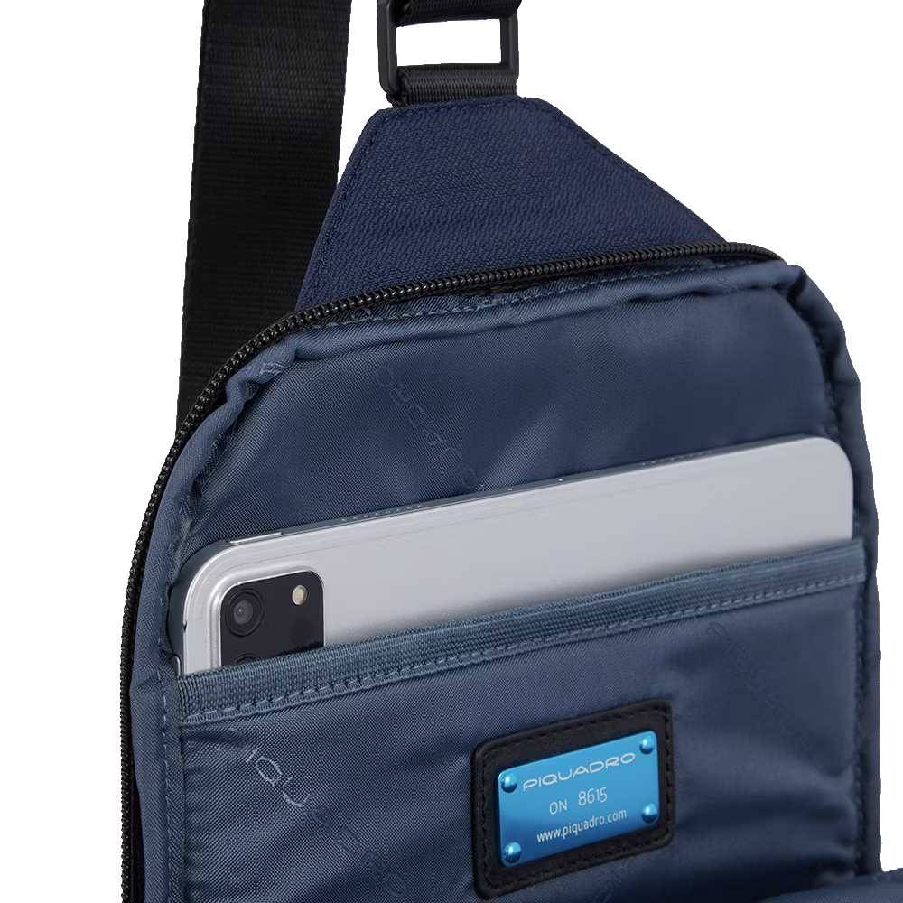 Monospalla Piquadro W129 Blauw leer en stof - CA5751W129-BLU